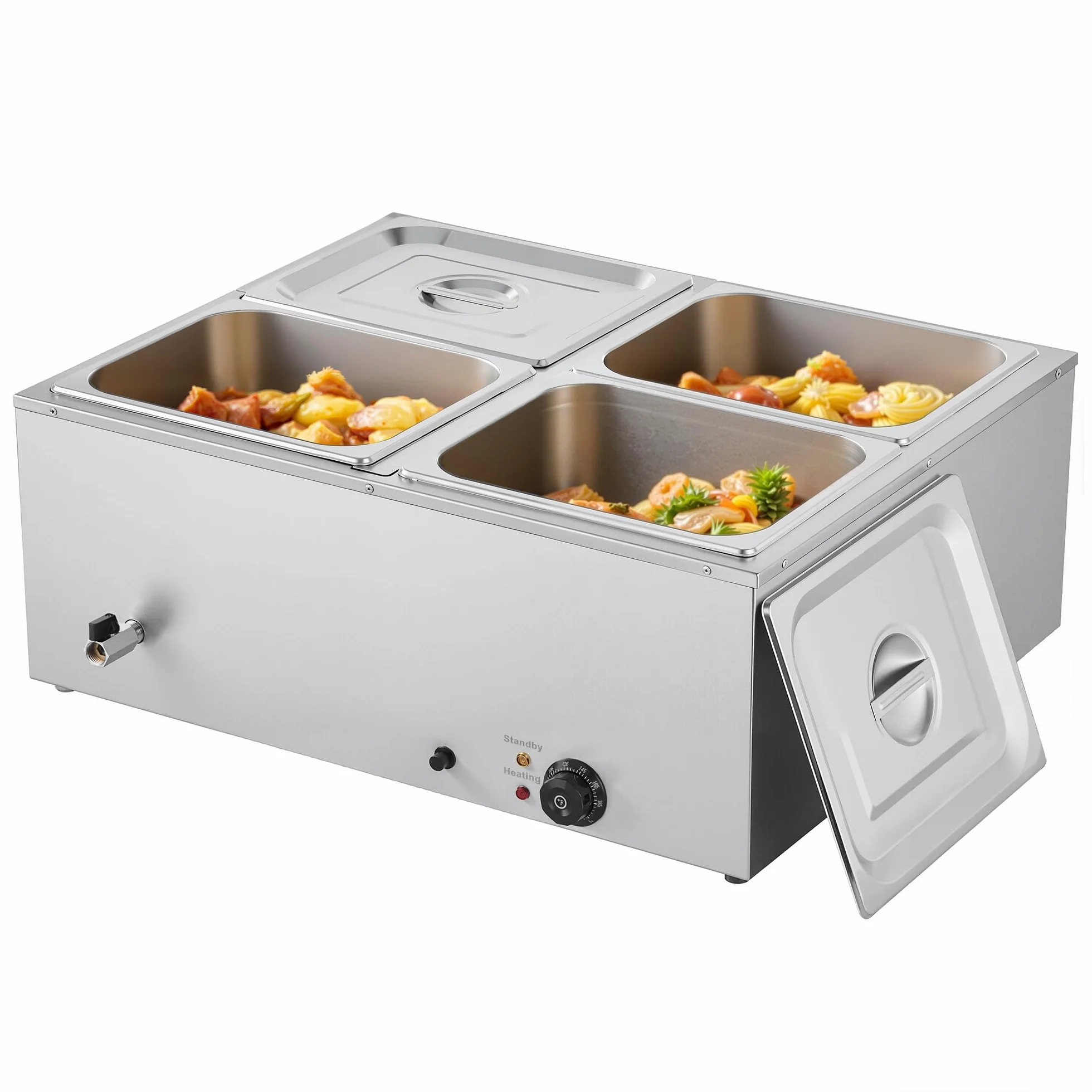 VEVOR Calentador de Alimentos 1500 W Acero Inoxidable 4 Bandejas Baño María