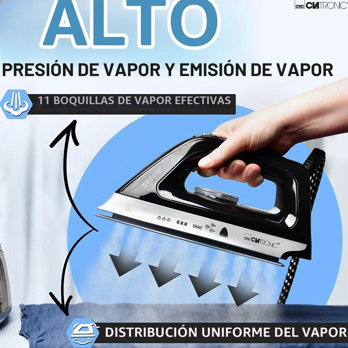 Centro de planchado a vapor Clatronic con plancha de vapor | 3,5 bar | plancha de vapor con suela Superglide y depósito de agua de 1,2L | 80 min. de autonomía | 2400W | con sistema antigoteo |DBS 3749