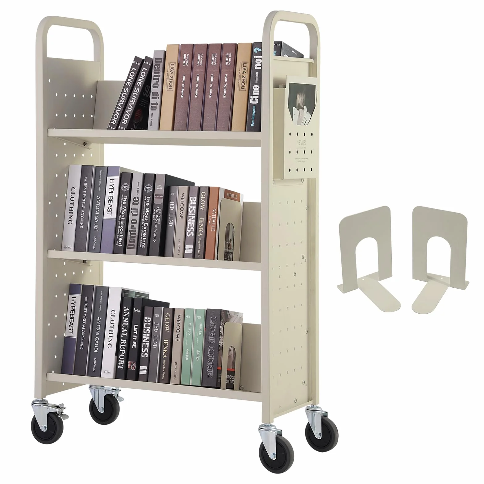 VEVOR Carro para Libros, Carro para Biblioteca con Estante Inclinado en Forma de V de Un Lado, 150 kg, 790x385x1250 mm, Ruedas Bloqueables, Almacenamiento de Libros y Almacenamiento para Escuela