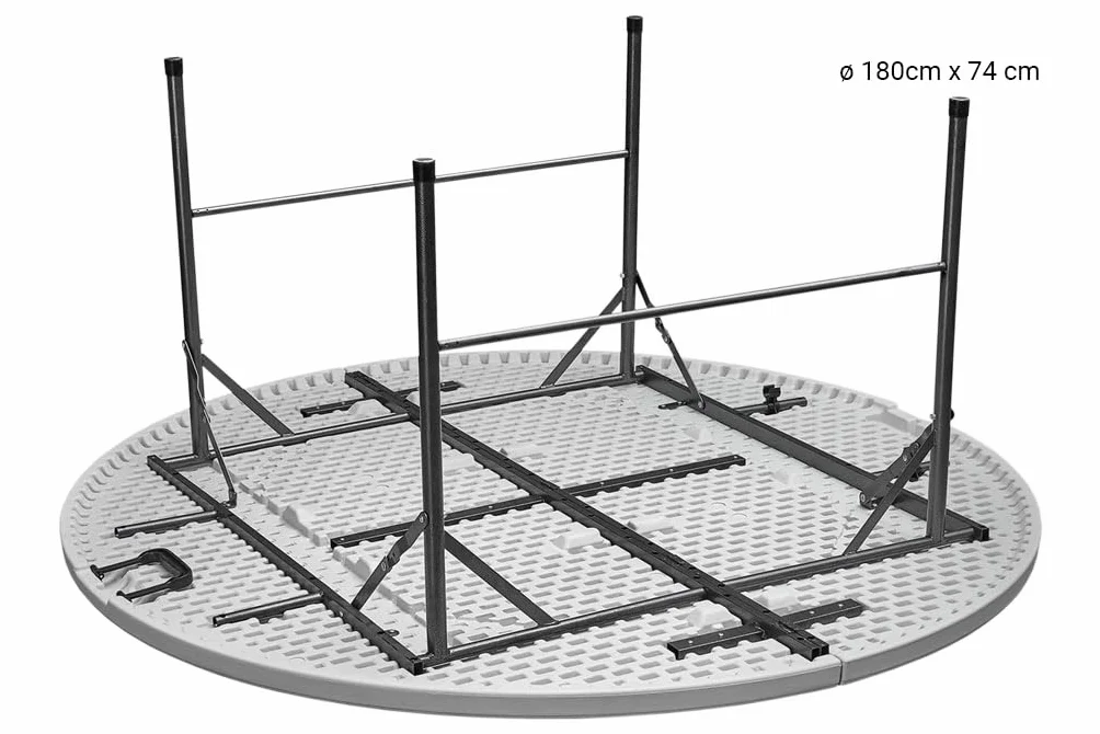 Cofan Mesa Plegable Redonda de Camping | Color: Blanco | Peso máximo: 150 kg | Adecuado para 10 Personas | Medidas: Ø 180 x 74 cm