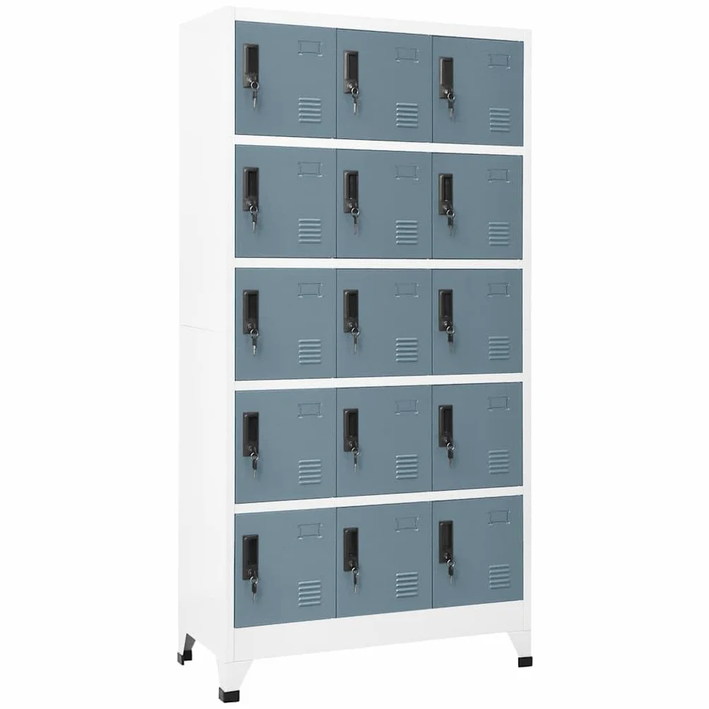 Brokky Taquillas metalicas Taquillas Vestuario 15 Puertas con Llave para Colegios y Oficinas-Gris Claro y Gris Oscuro-con 15 cerraduras
