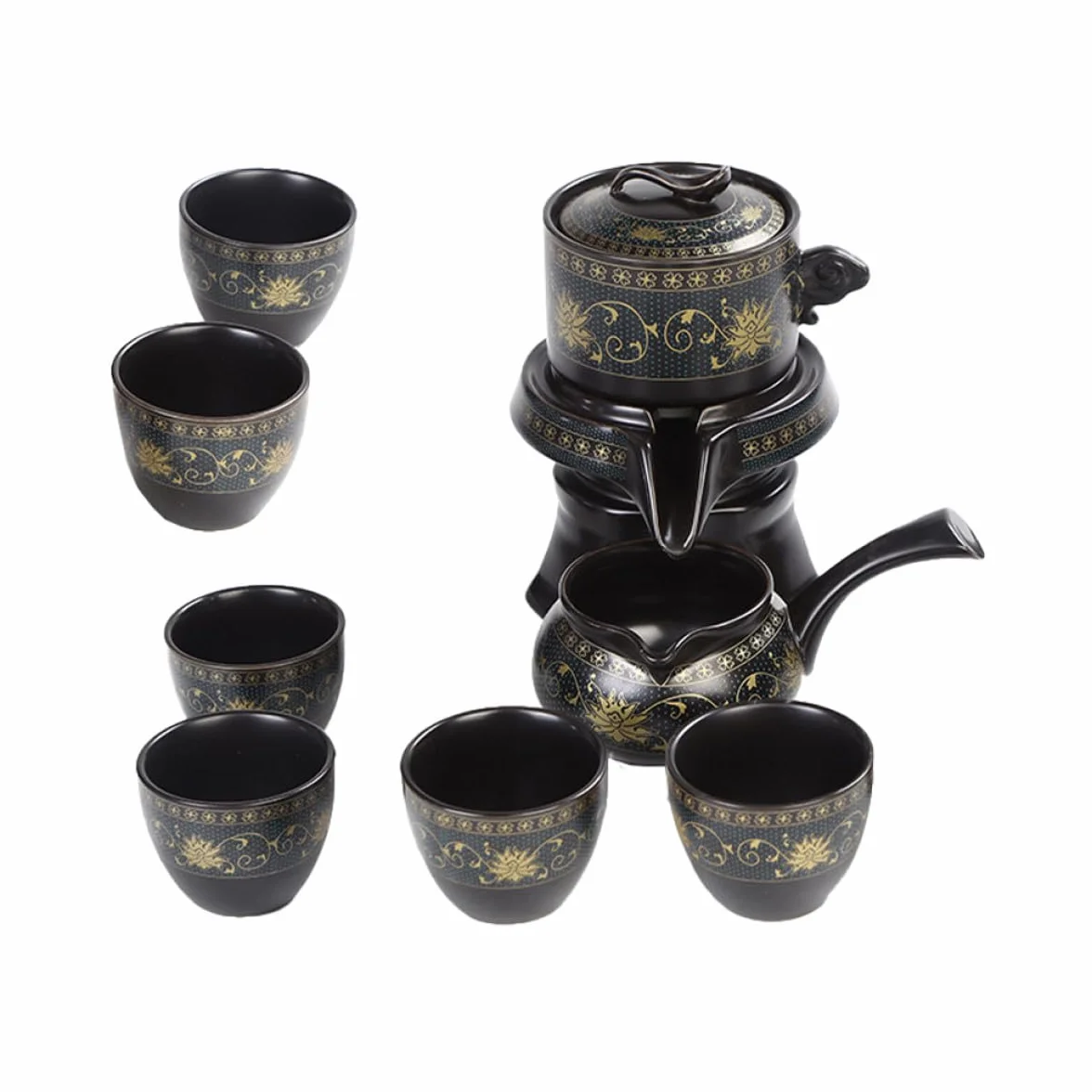 Juego de Tetera de Cerámica China Negra, 1 Set Retro para Oficina | Cerámica, Diseño Semiautomático y Antiquemaduras, Uso Múltiple, Apto para Té Florido y Agua de Fruta