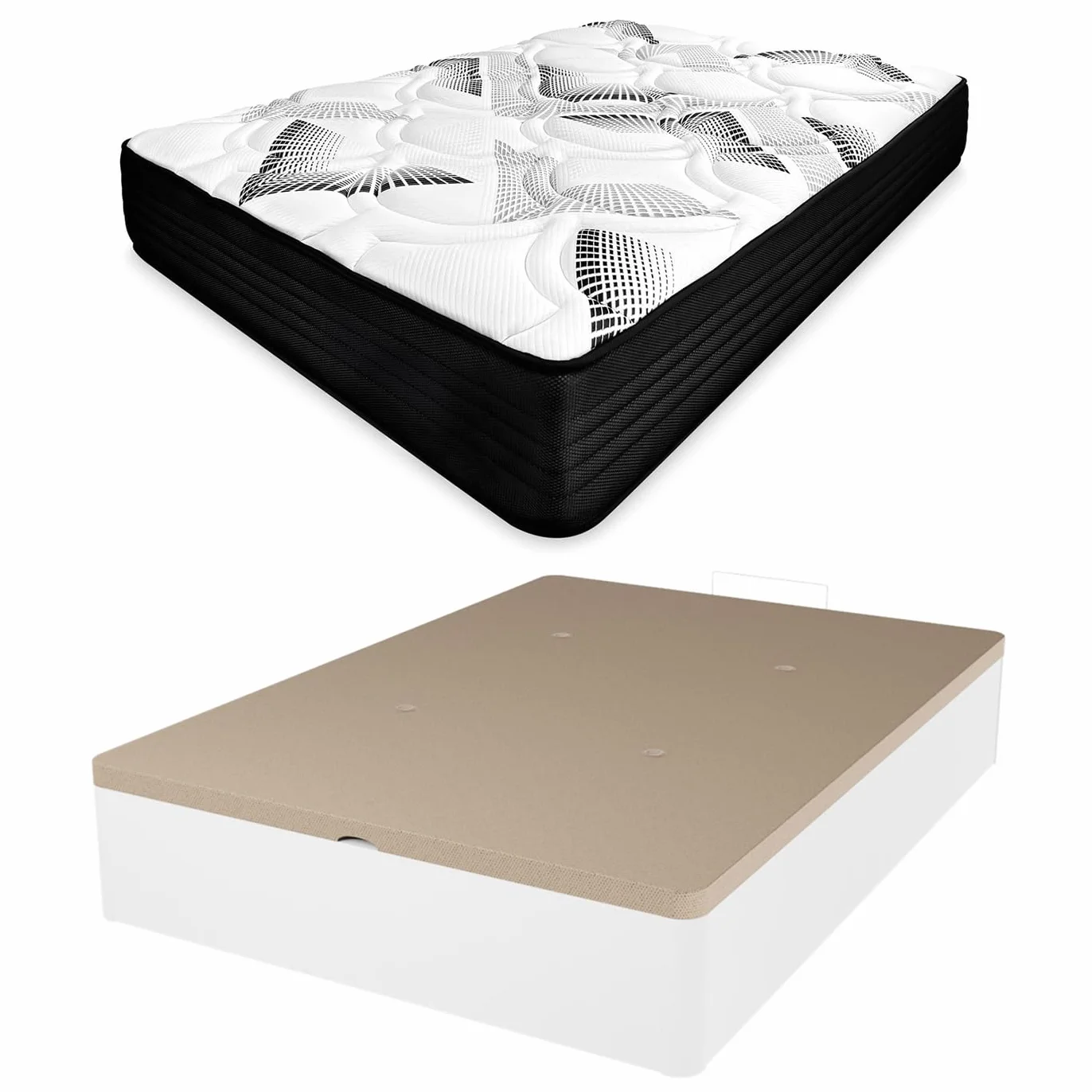 amuéblate online - Pack Colchón Muelles Ensacados con Visco Eco Box + Canapé Madera Reforzado Gran Capacidad | Color Blanco 135 x 190