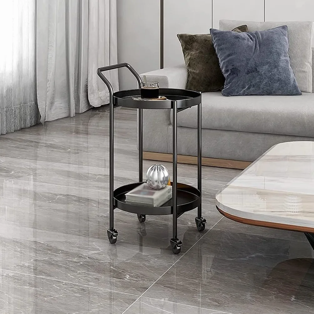 Carrito redondo de metal con ruedas, elegante carrito de bebidas para bebidas, aperitivos y servir decorativos, solución de almacenamiento de bar para el hogar móvil