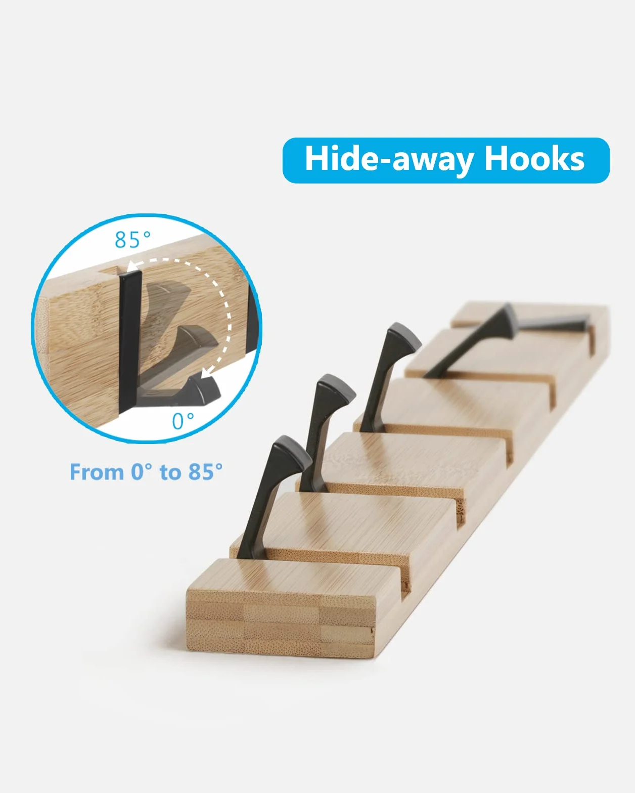 JSVER Perchero de Pared Plegable 5 Ganchos para Colgar Abrigos, Bufandas y Más - Natural