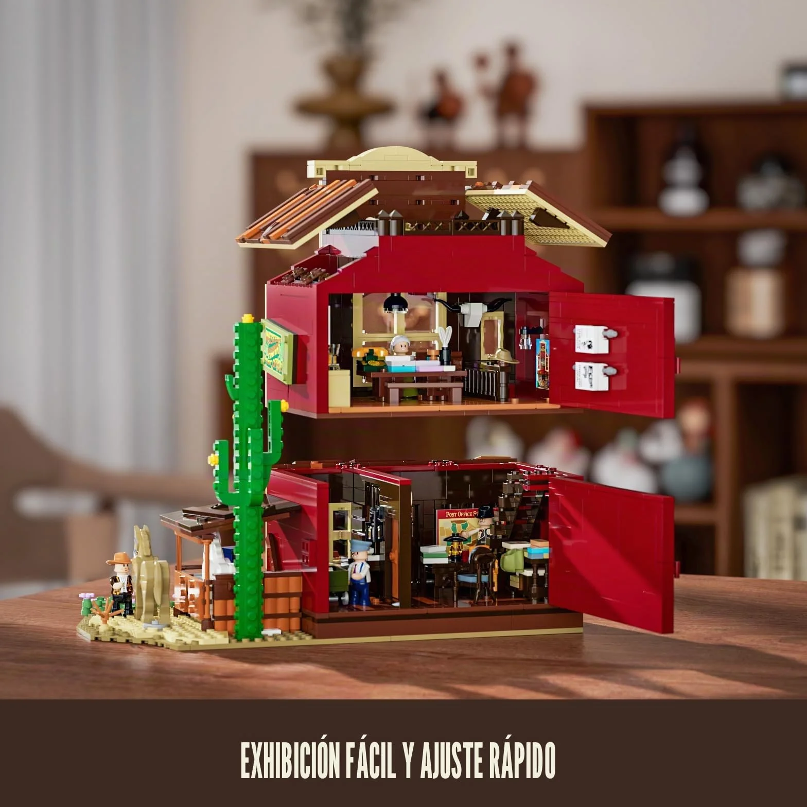 FUNWHOLE Oficina Postal del Oeste – 1692 Piezas | Edificio Modular del Lejano Oeste con 6 Luces LED, Pueblo Vaquero para Adultos y Coleccionistas | Compatible con Serie Western