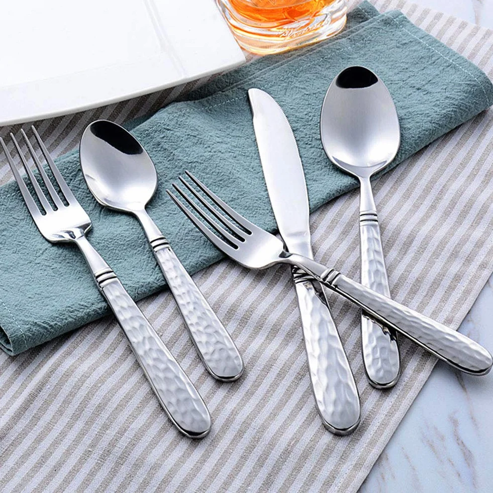 Genérico Juego De Cubiertos De Acero Inoxidable, 20 Piezas De Cubiertos para 4 Personas, Cubiertos Aptos para Lavavajillas, Cubiertos con Mango De Rejilla, Cubiertos De Banquete De Alta Gama