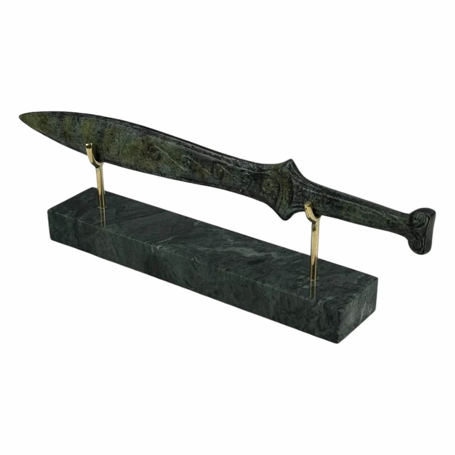 Pequeña espada espartana antigua griega de bronce de metal en oxidación verde