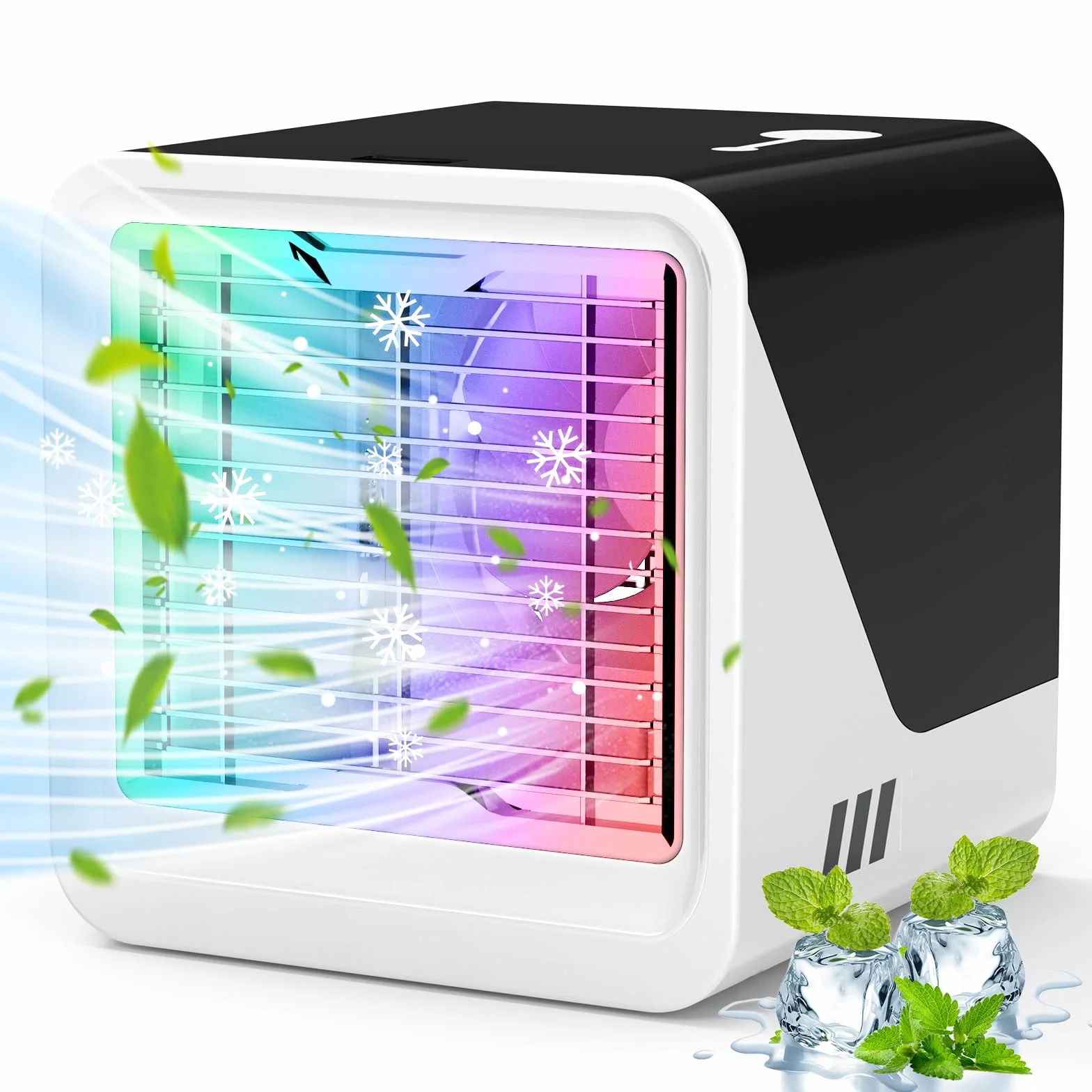 Aire Acondicionado Portátil, Ventilador Sin Tubo Exterior, 3 Velocidades | 500 ml, Silencioso y Bajo Consumo, Ventilador Compacto con Refrigeración por Agua, para Dormitorio y Oficina