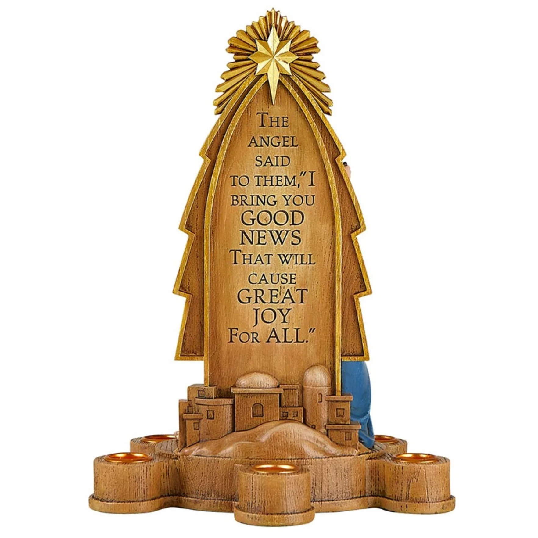 Good News - Portavelas de Adviento de la Sagrada Familia con Escrituras grabadas, figura religiosa de Navidad para interiores, decoraciones de Navidad para el hogar, 10.75 pulgadas