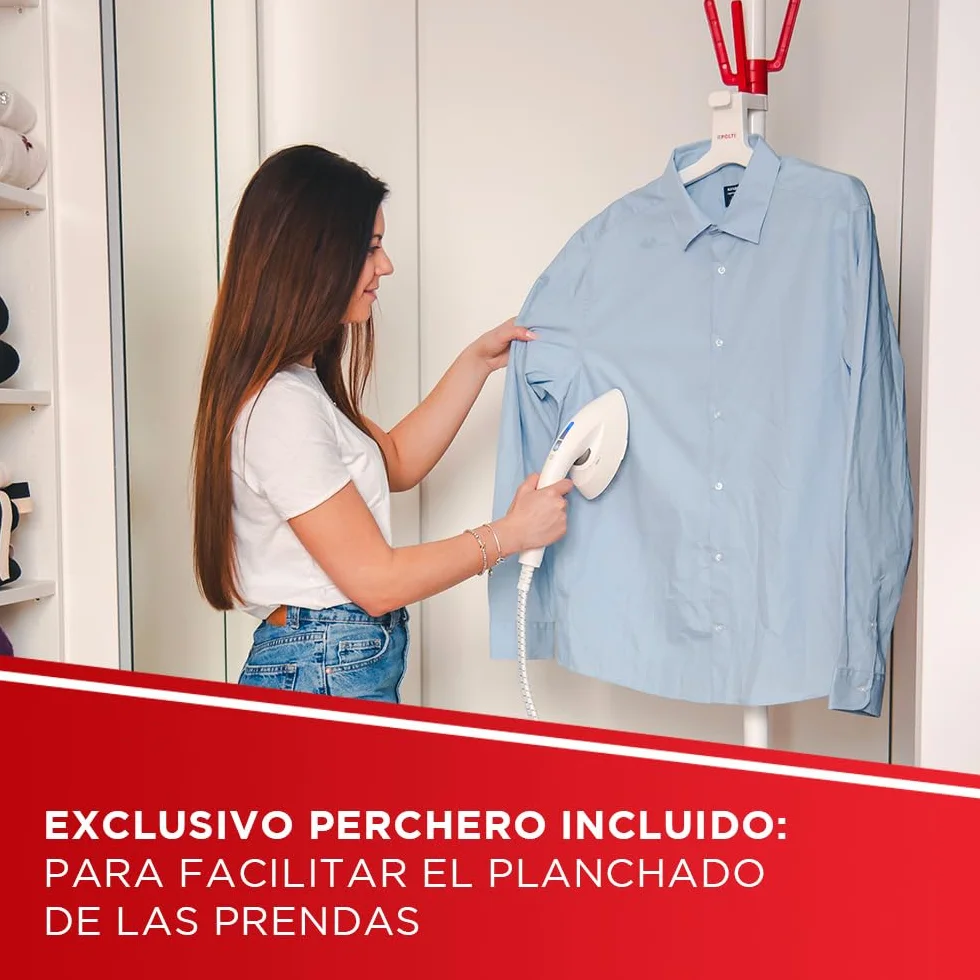 Polti Vaporella Vertical Styler GSF80R, Plancha de Vapor Vertical de Pie, Autonomía Ilimitada, Potencia de 2000 W, Calentamiento en 30 Segundos, Blanco y Rojo