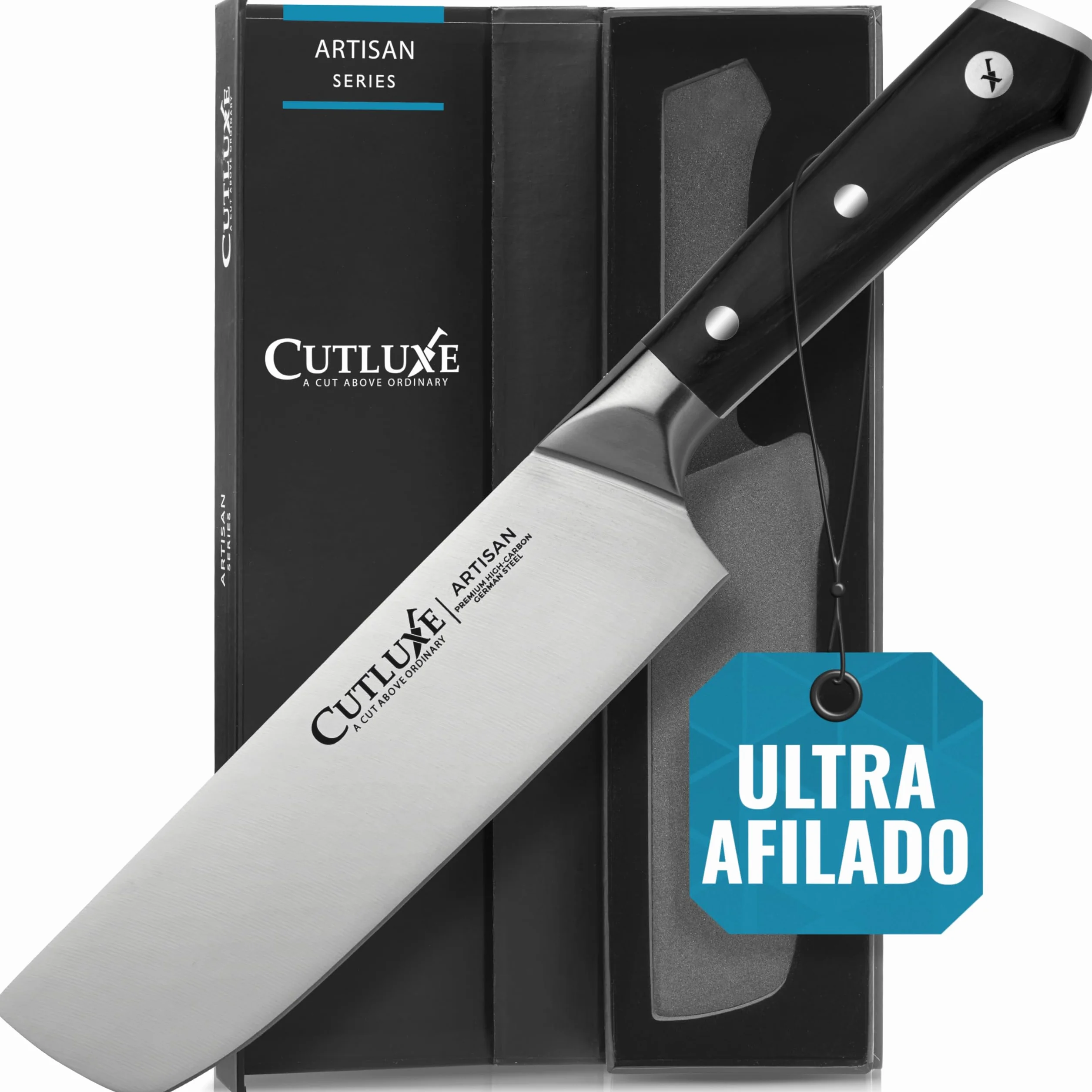 Cutluxe Cuchillo Nakiri – Cuchillo Japones de 18 cm, Cuchillos Cocina Profesional para Picar, Cortar en Cubos y Rebanar – Afilado como una Cuchilla de Afeitar y Espiga Completa – Serie Artisan