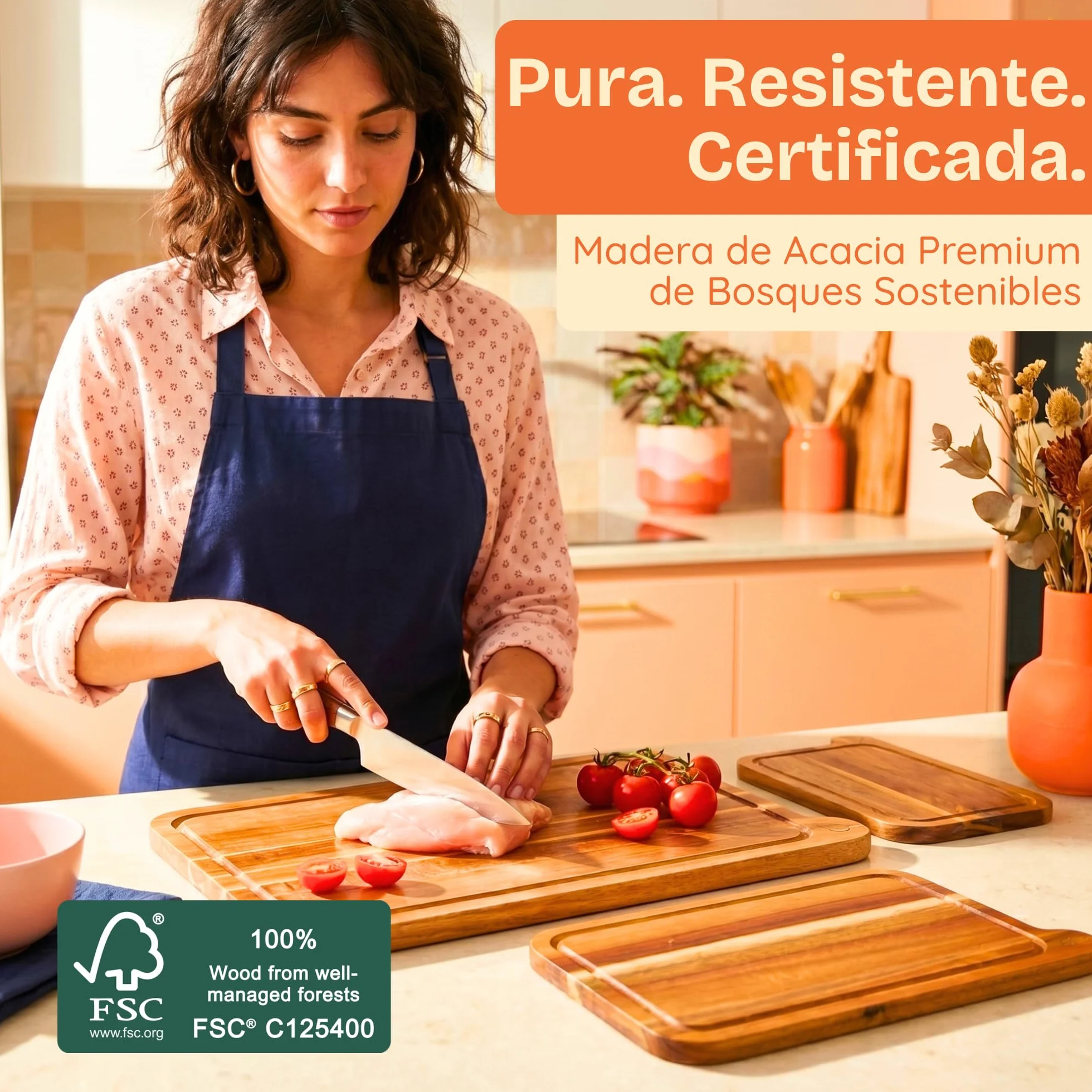 Tablas de Cortar de Madera de Acacia FSC Set 3 No Tóxicas Ziruma