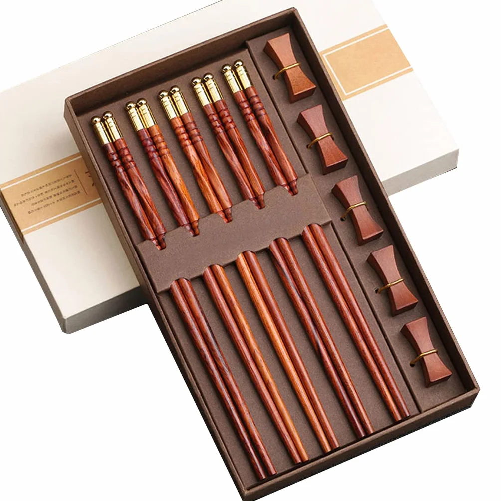 Set de Regalo de Palillos de Madera Reutilizables con Estuche, Palillos japoneses para Sushi, Palillos Chinos de Lujo de Madera Natural.，A