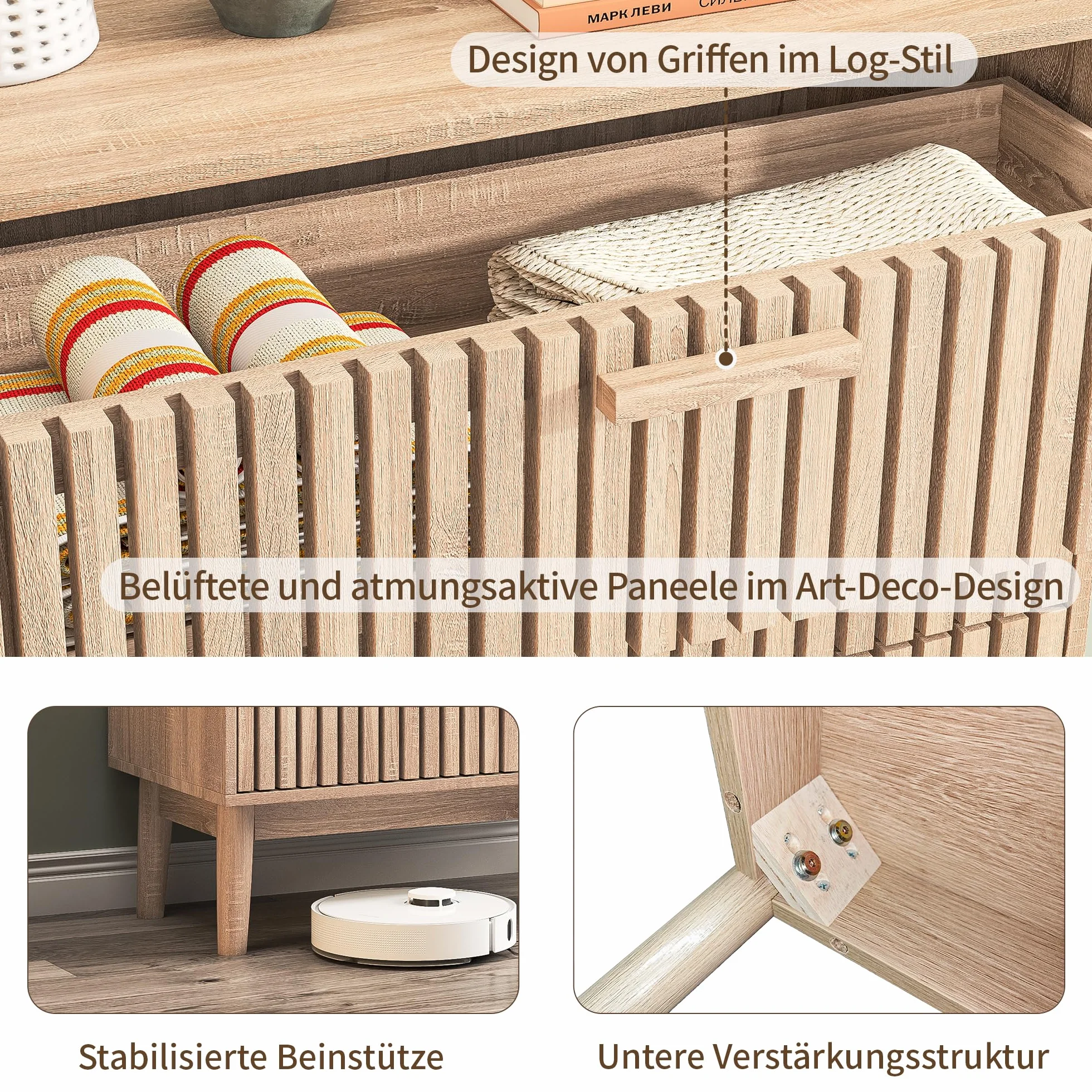 Cómoda con 6 cajones, 100 x 34 x 73 cm, aparador de Madera, Mueble con cajones de Gran Capacidad para salón, Dormitorio, diseño Lineal (Color de Madera Natural, Seis cajones)