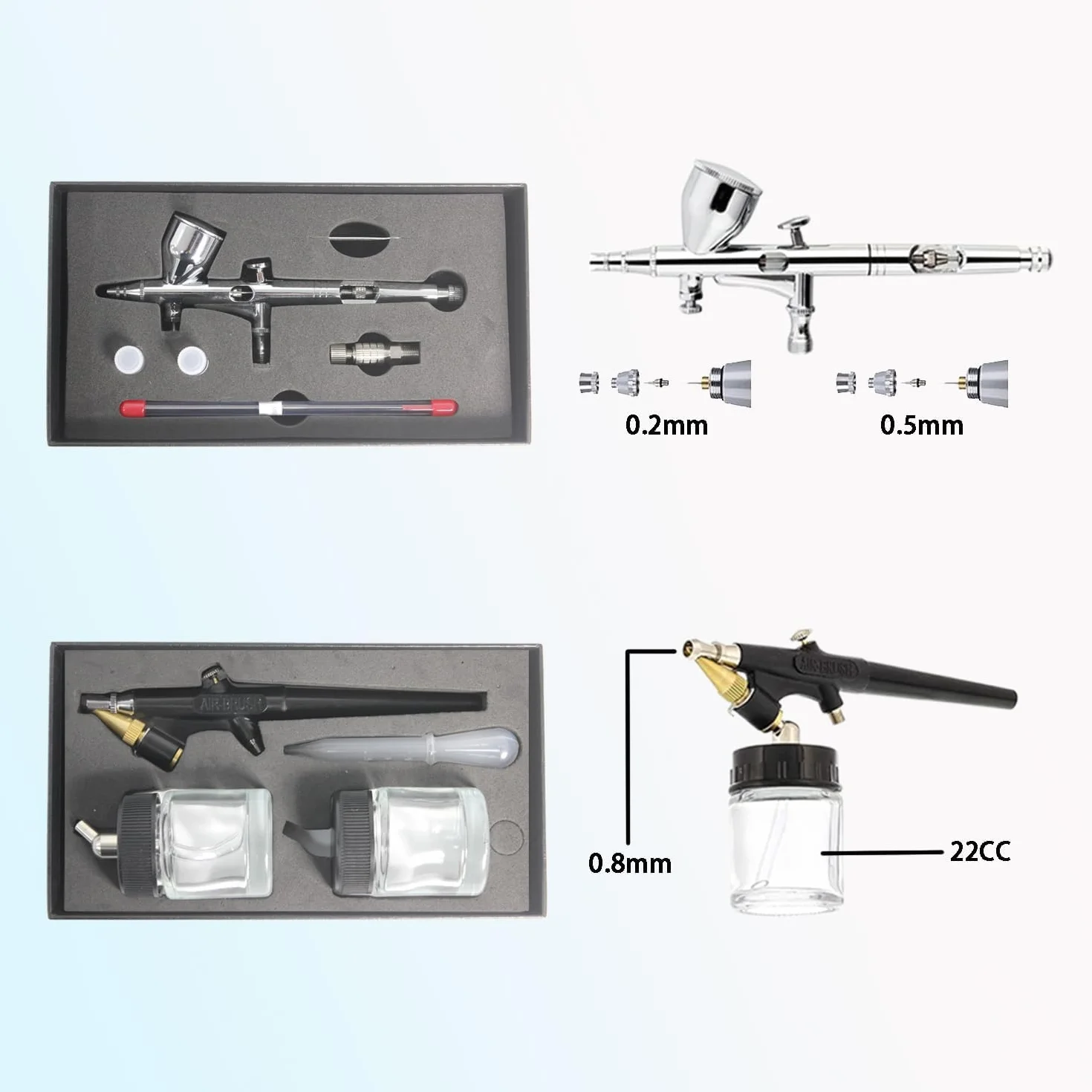 ABEST Kit completo de aerógrafo con compresor Sistema de aerografía multiusos con 2 aerógrafos para hobby, manualidades, modelos, decoración de tartas, maquillaje y manicura