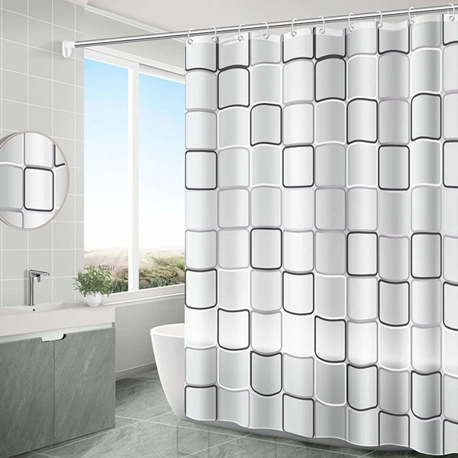 Cortina de ducha a prueba de moho, impermeable y lavable, tela de poliéster pesado, 300 x 200 cm, cortinas de baño fáciles de limpiar para baños largos