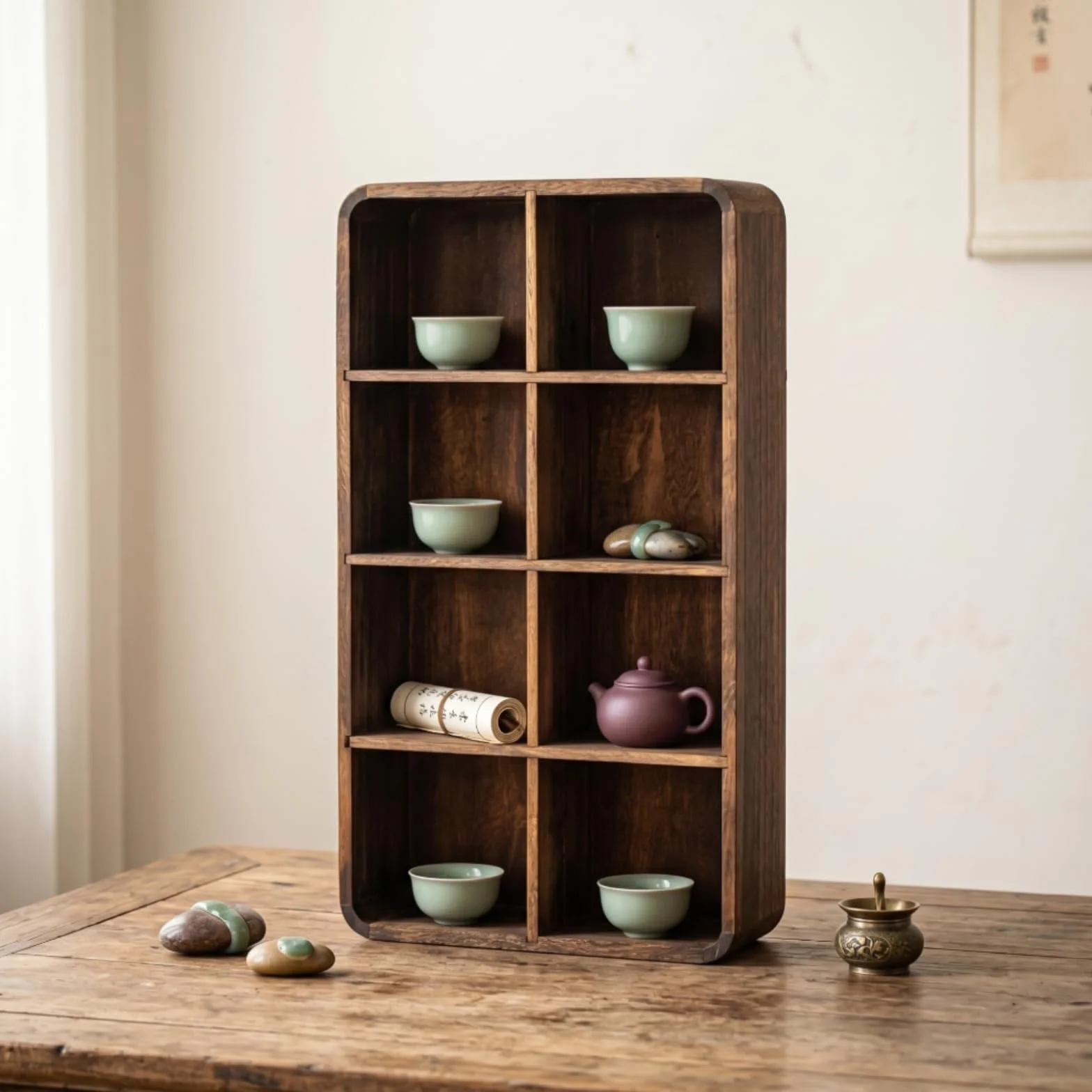 Organizador Tazas con Compartimentos Compacto Estan Resisn para Aficionados Al Té, Coleccionistas, 8 Compartimentos con Panel Trasero