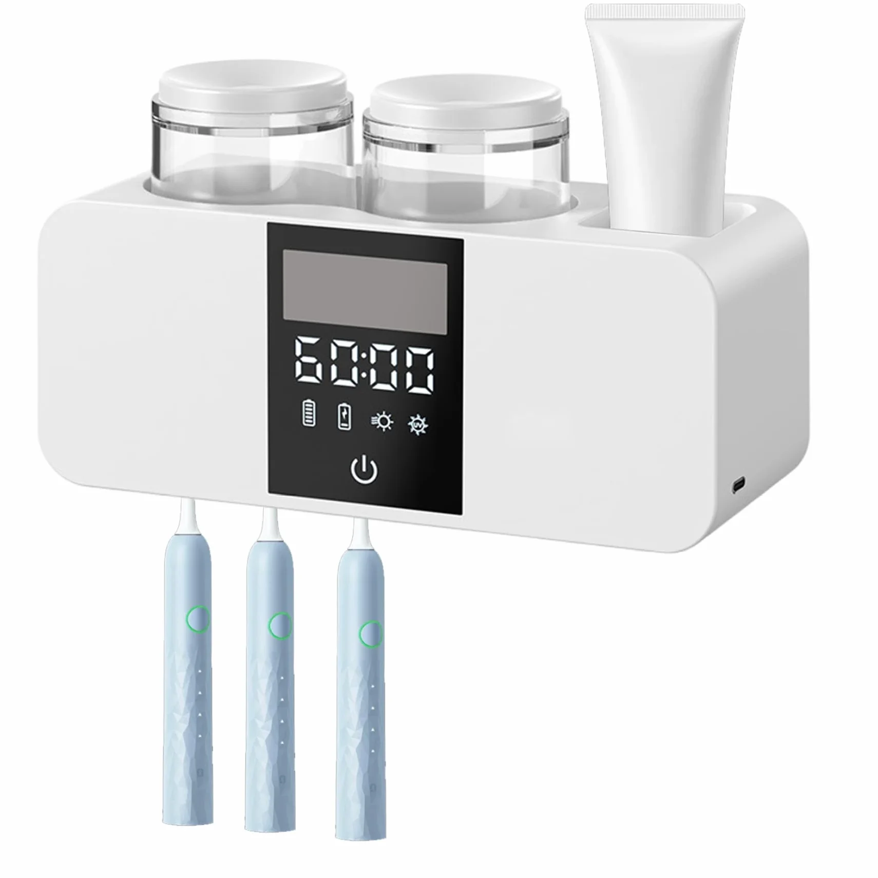 Soporte Inteligente para cepillos de Dientes, 2 Tazas, Soporte para cepillos de Dientes con energía Solar, con 4 Ranuras y dispensador de Pasta de, prácticos Accesorios de baño autoadhesivos