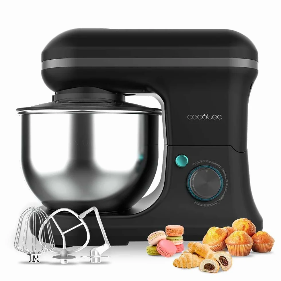 Cecotec Batidora Amasadora Cecomixer Merengue 5L 1200 Black, 1200 W en 6 Niveles, 5 Funciones, Movimiento Planetario, Diseño Elegante, Bol de Acero de 5 L y Accesorios para Batir y Amasar