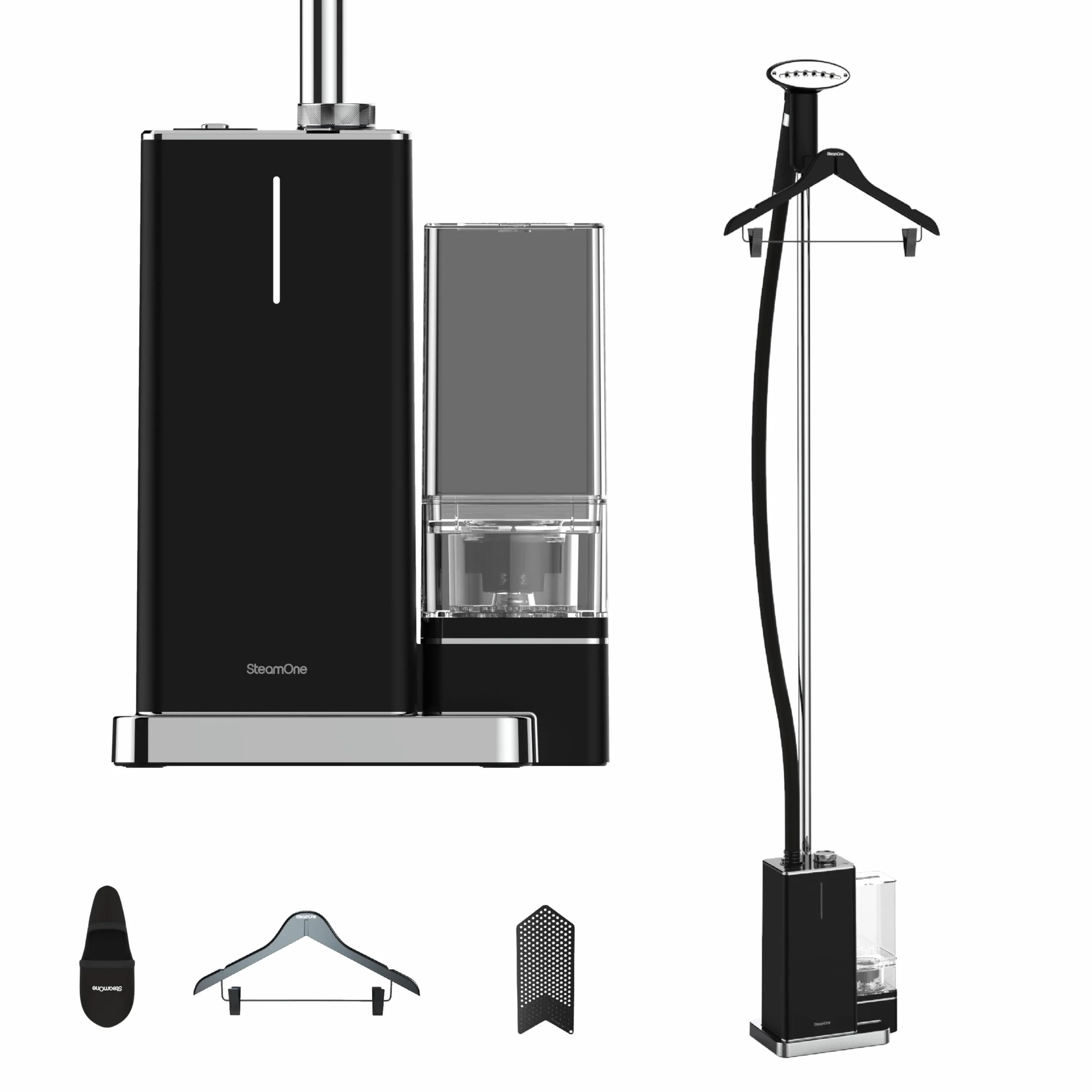 STEAMONE - Plancha de vapor vertical 2000W 45g/min - Autonomía 80min (1,2L) - Cable de 2m - Elimina el 99,99% de las impurezas - Lista en 45s - Intuitivo, compacto, de alto rendimiento - EUES200B