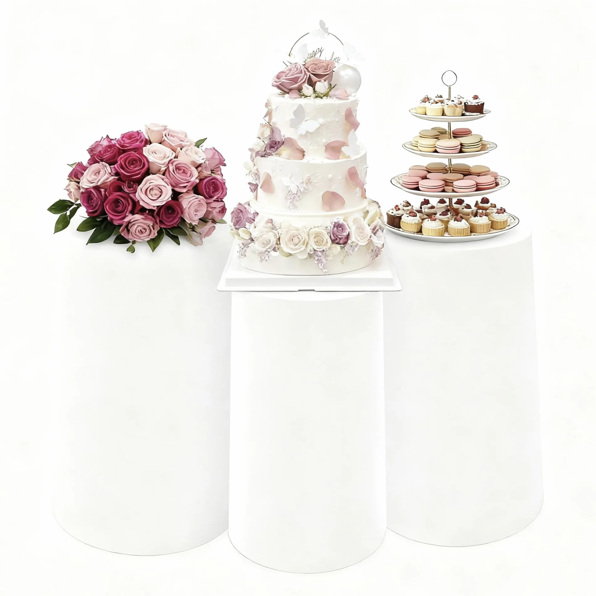 3 soportes cilíndricos para fiestas, pilares de exhibición de mesa de postre blancos, soporte de pedestal cilíndrico de 66 libras para fiesta, cumpleaños, boda, ceremonia, banquete, decoración
