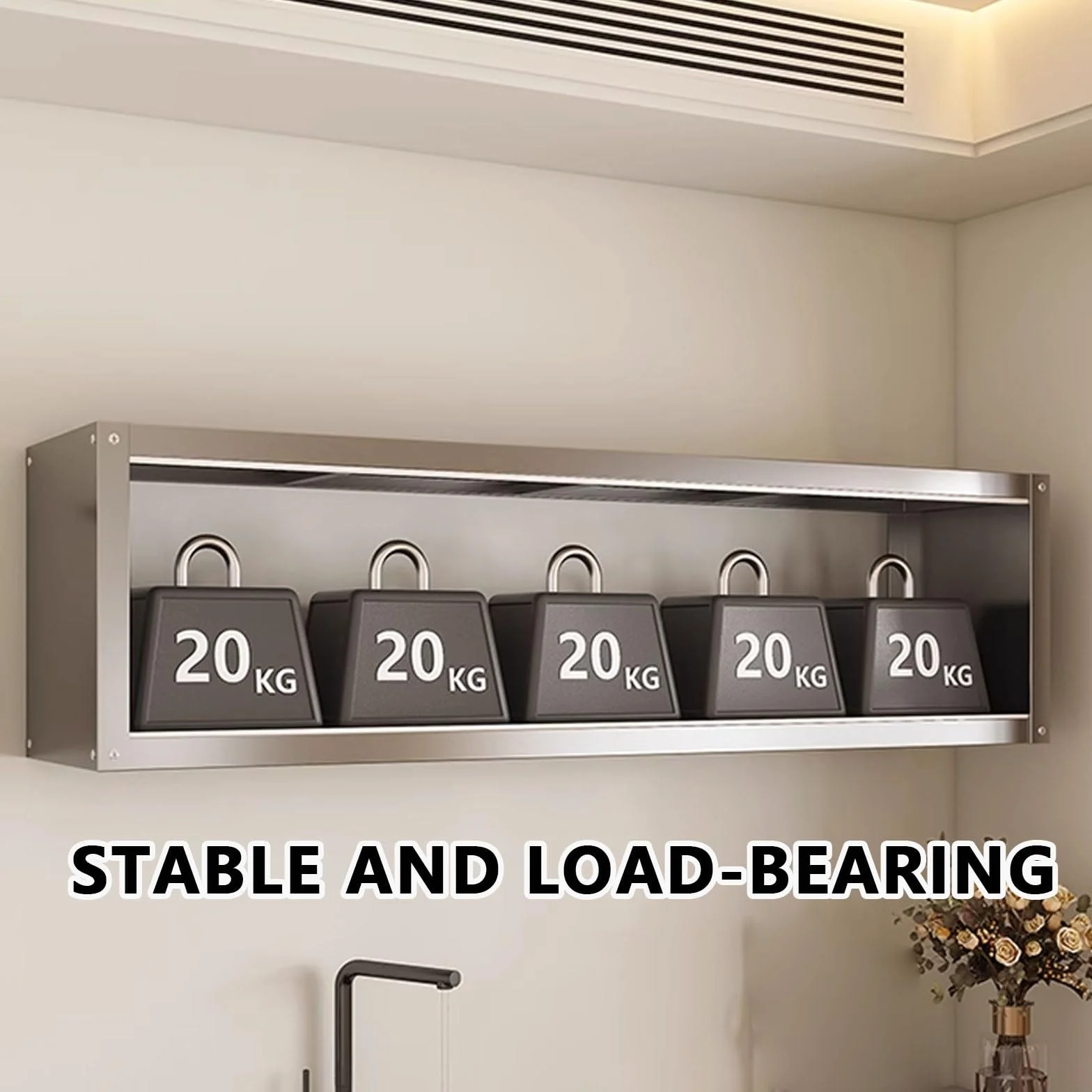 Armario De Cocina Armario De Pared De Acero Inoxidable Puertas Correderas Transparentes Dos Opciones De Instalación for Aseo Dormitorio Ducha Soporta hasta 25 Kg por Estante(70 * 30 * 40cm)