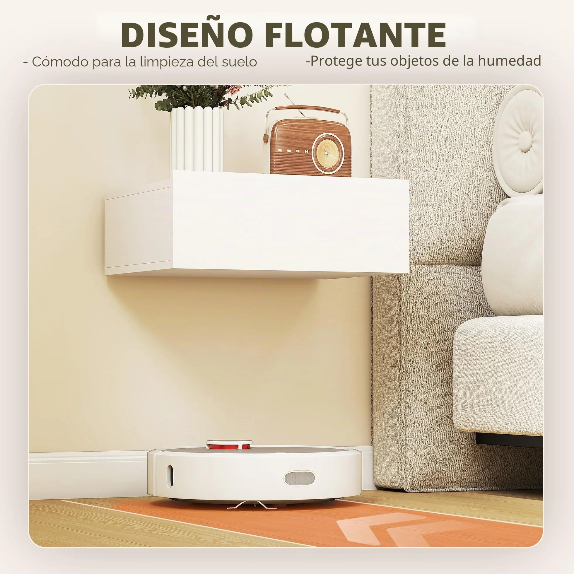 HOMCOM Set de 2 Mesitas de Noche Flotantes con 1 Cajón Diseño Montado en la Pared Estilo Moderno para Dormitorio 40x30x15 cm Blanco