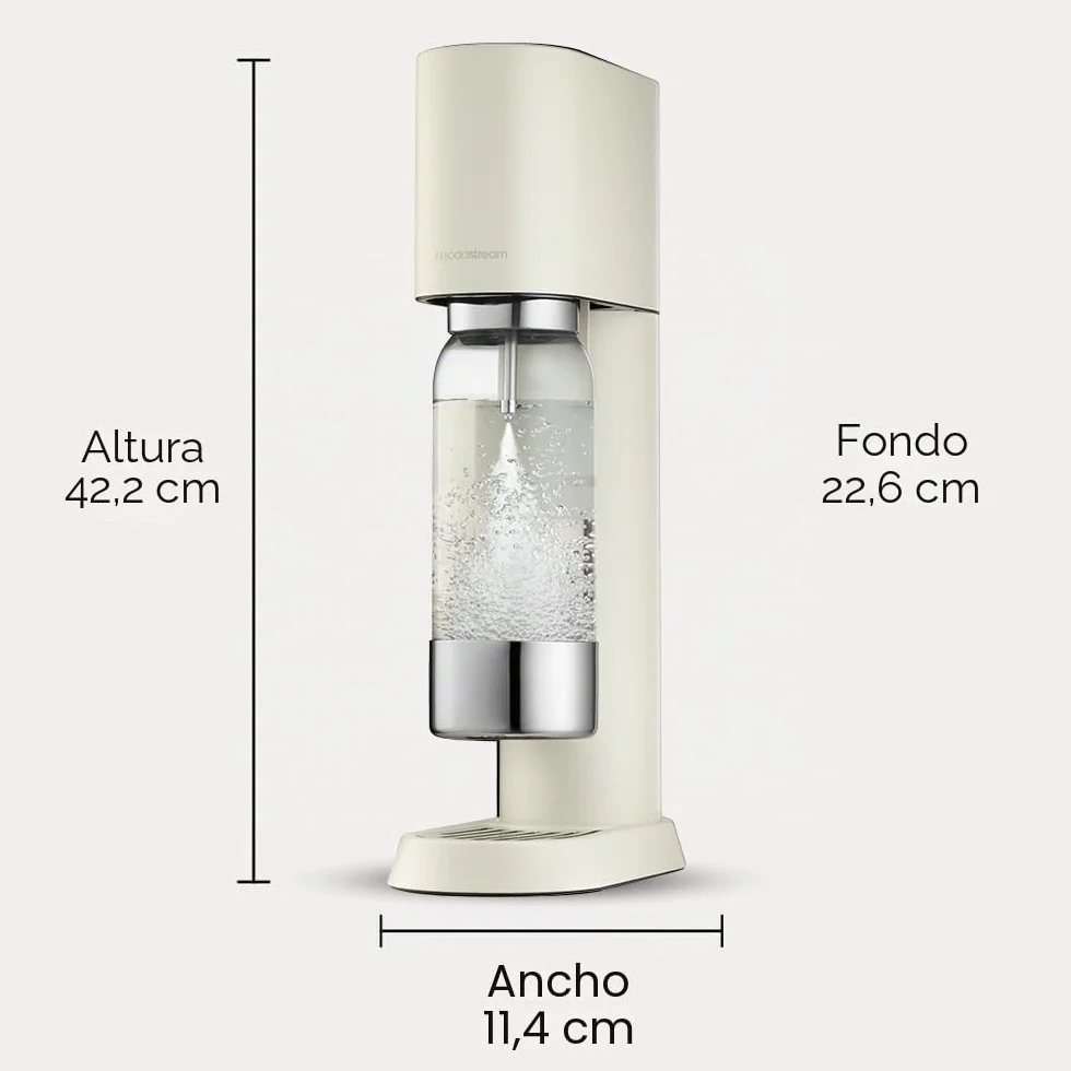 sodastream ensō - Máquina de agua con gas y soda | Pack 1 botella 1 L compatible con lavavajillas + 1 recarga de gas de 60 L para Clipser | Acabado blanco arena