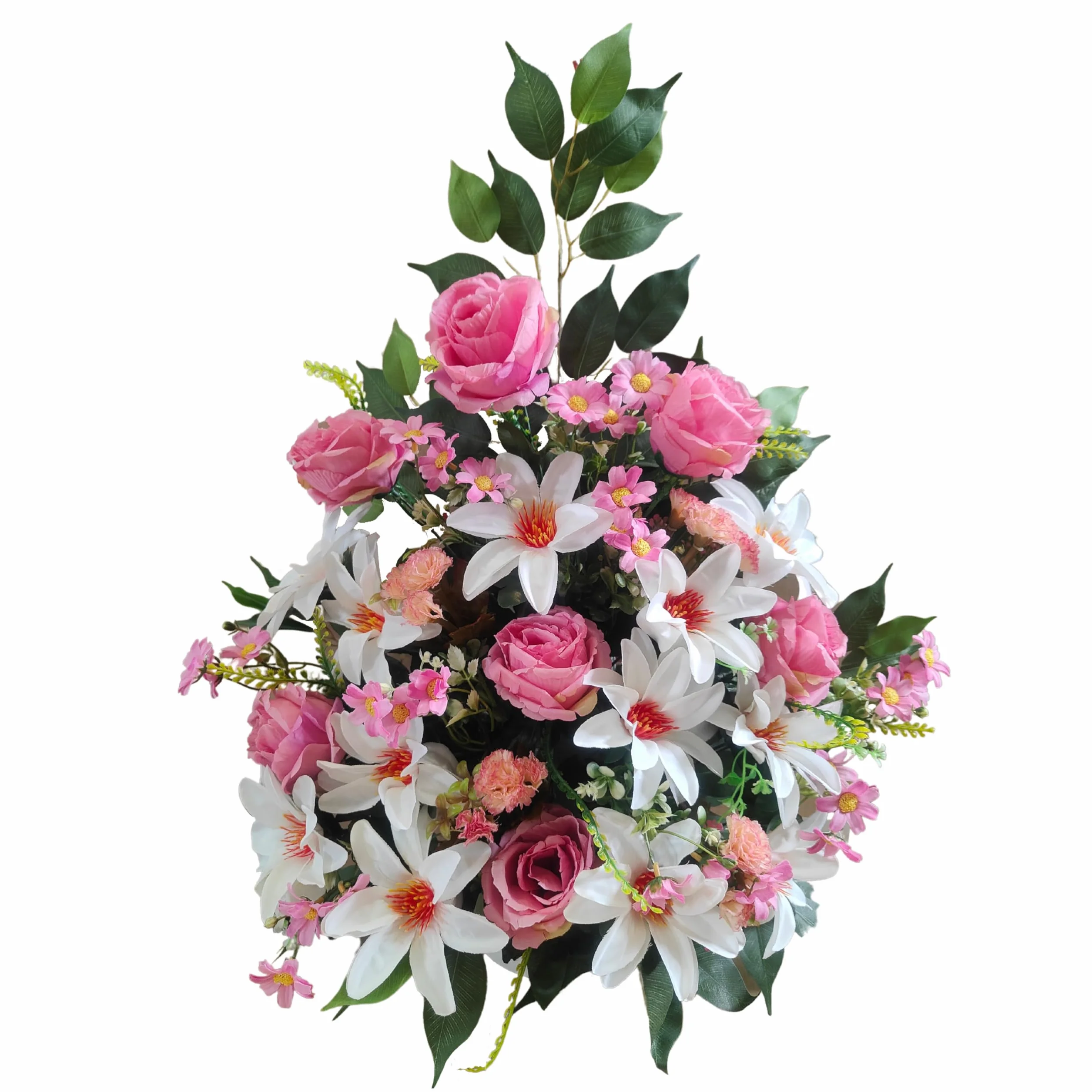 DRW Centro de Flores Artificiales Cementerio, Santos, Aniversarios Rosas 50 cm Ancho x 60 cm Altura x 25 cm Profundidad (Aprox)