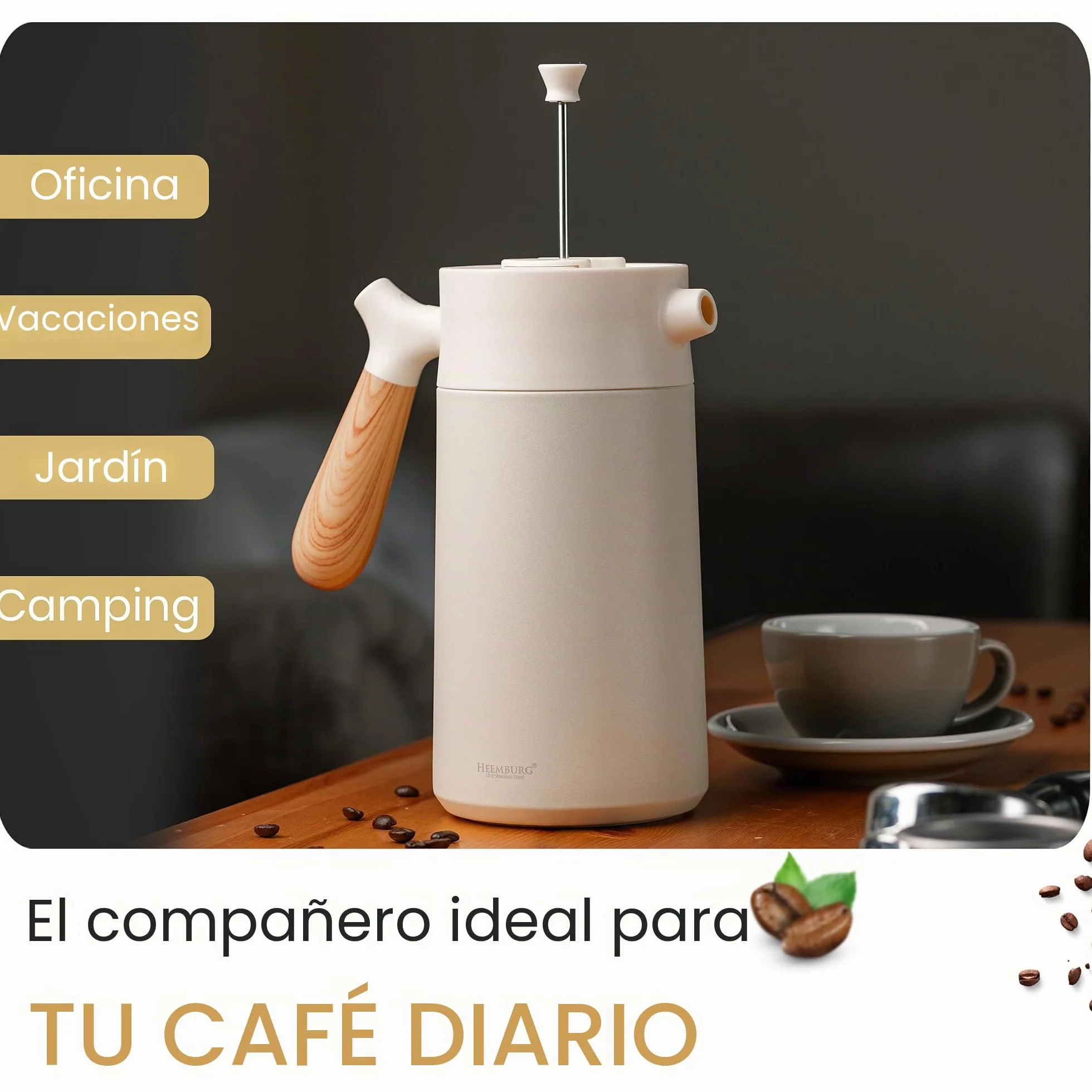 Heemburg French Coffee Press – Cafetera térmica de calidad de acero inoxidable | Prensa de café con aislamiento de doble pared para un café y té perfectos