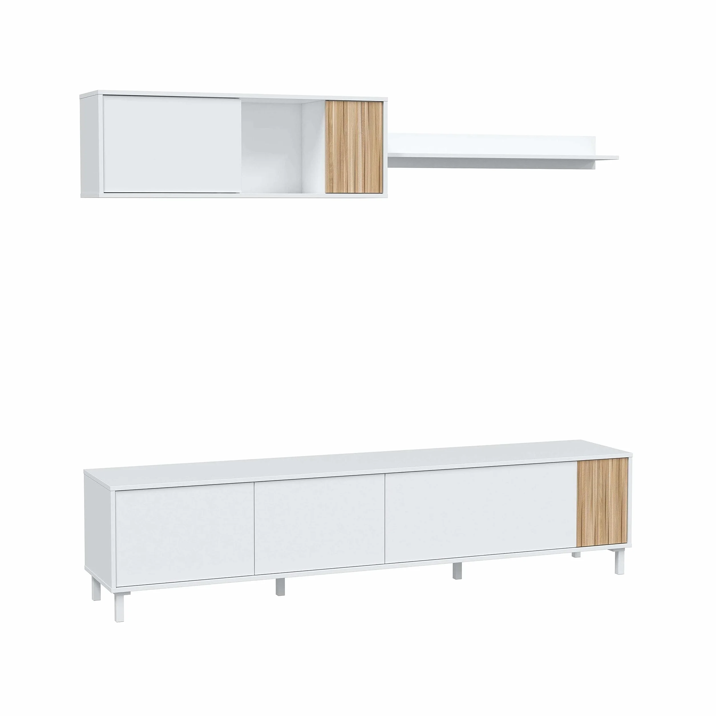 Habitdesign Muebles De Salón Ethna Blanco Artik Y Natur Estilo Moderno para Comedor 200x40Cm