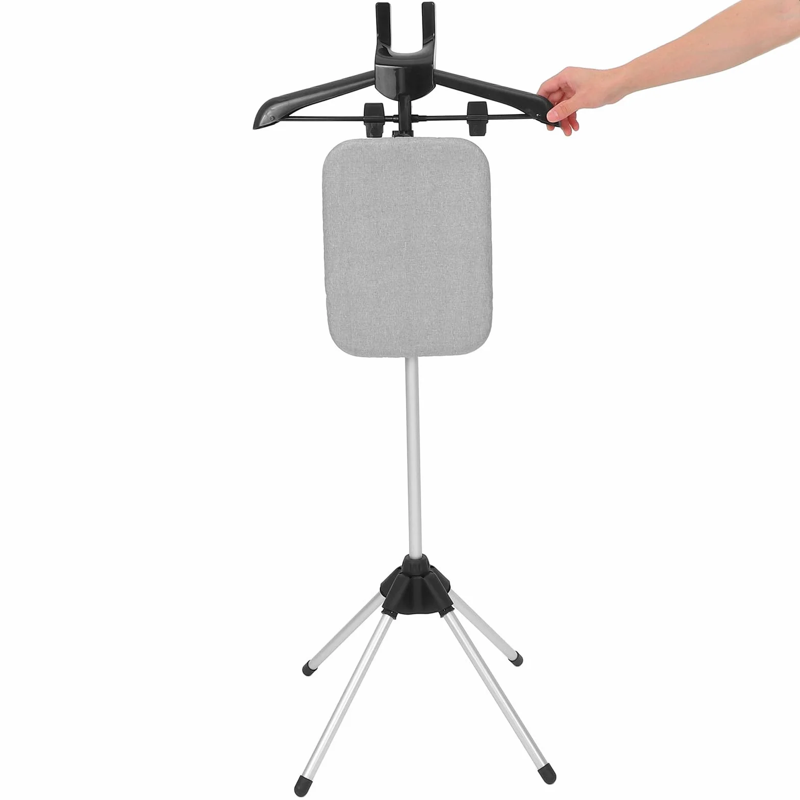 Soporte de Planchado Plegable Tabla Integrada Negro | Aleación de Aluminio, Plástico y Tela, Base de Cuatro Patas Estable, Altura 90-160cm