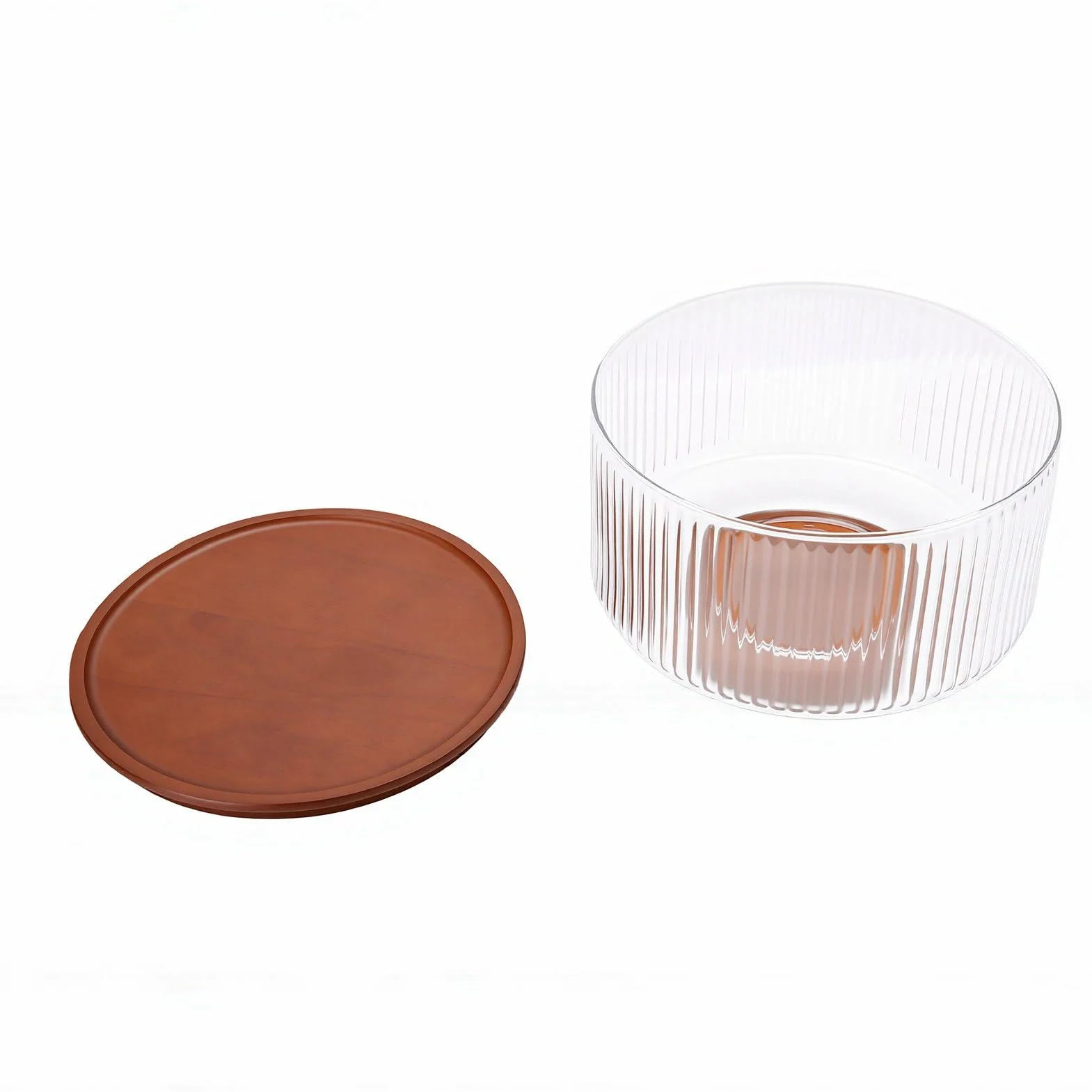 Aramox Ensaladera de Vidrio con Base y Tapa de Madera Cuenco de Vidrio para Mezclar y Servir de 20 Cm Cuenco de Mesa Decorativo para Cenas Familiares Fiestas Reuniones con Exhibidor Almacenamiento