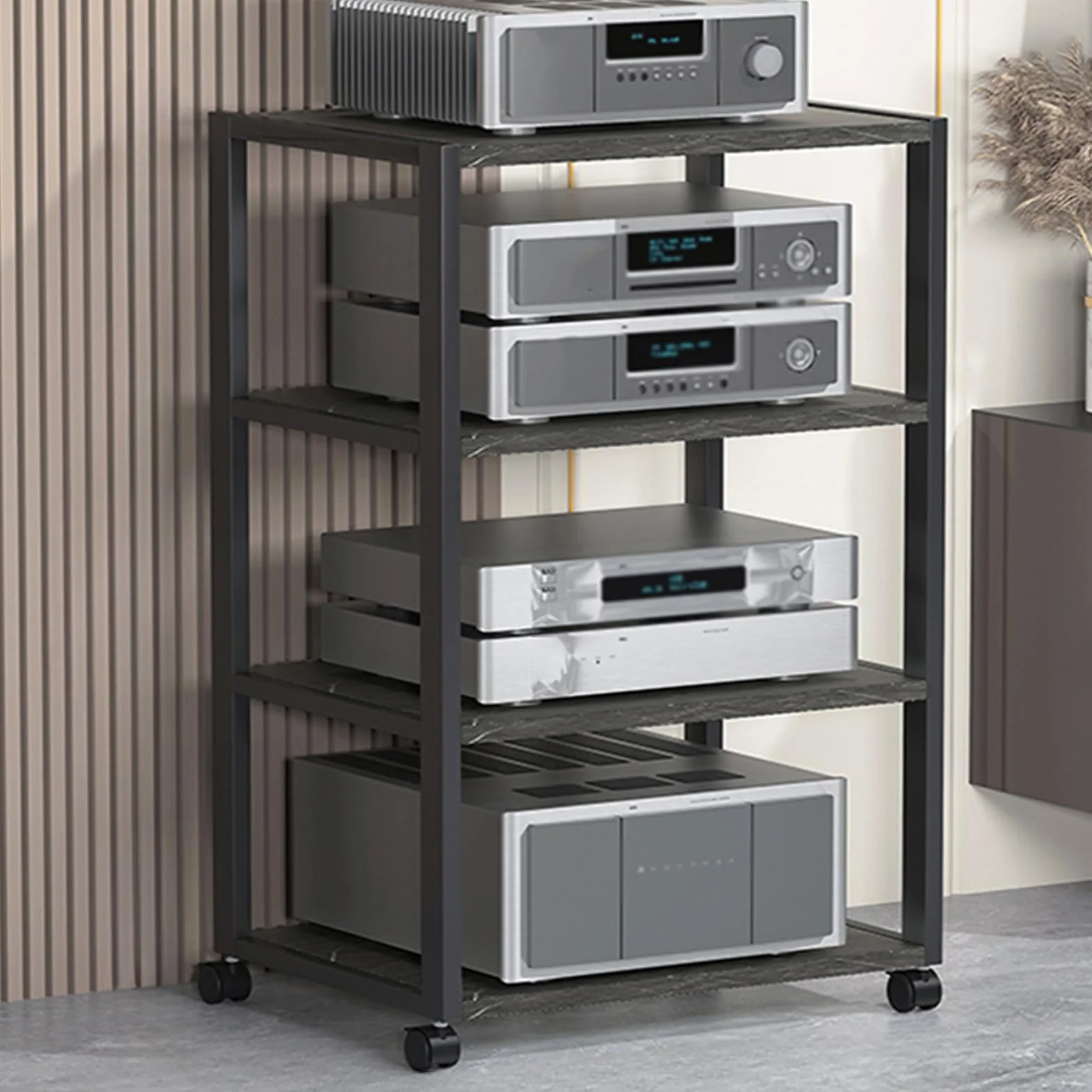 Soportes for Consolas de Videojuegos, Estantes Equipo Hifi, Gabinetes EstéReo, Estantes Esquineros con Ruedas Universales for Espacios Reducidos, Rack for Centro de Entretenimiento de Juegos Y Dvd(50x