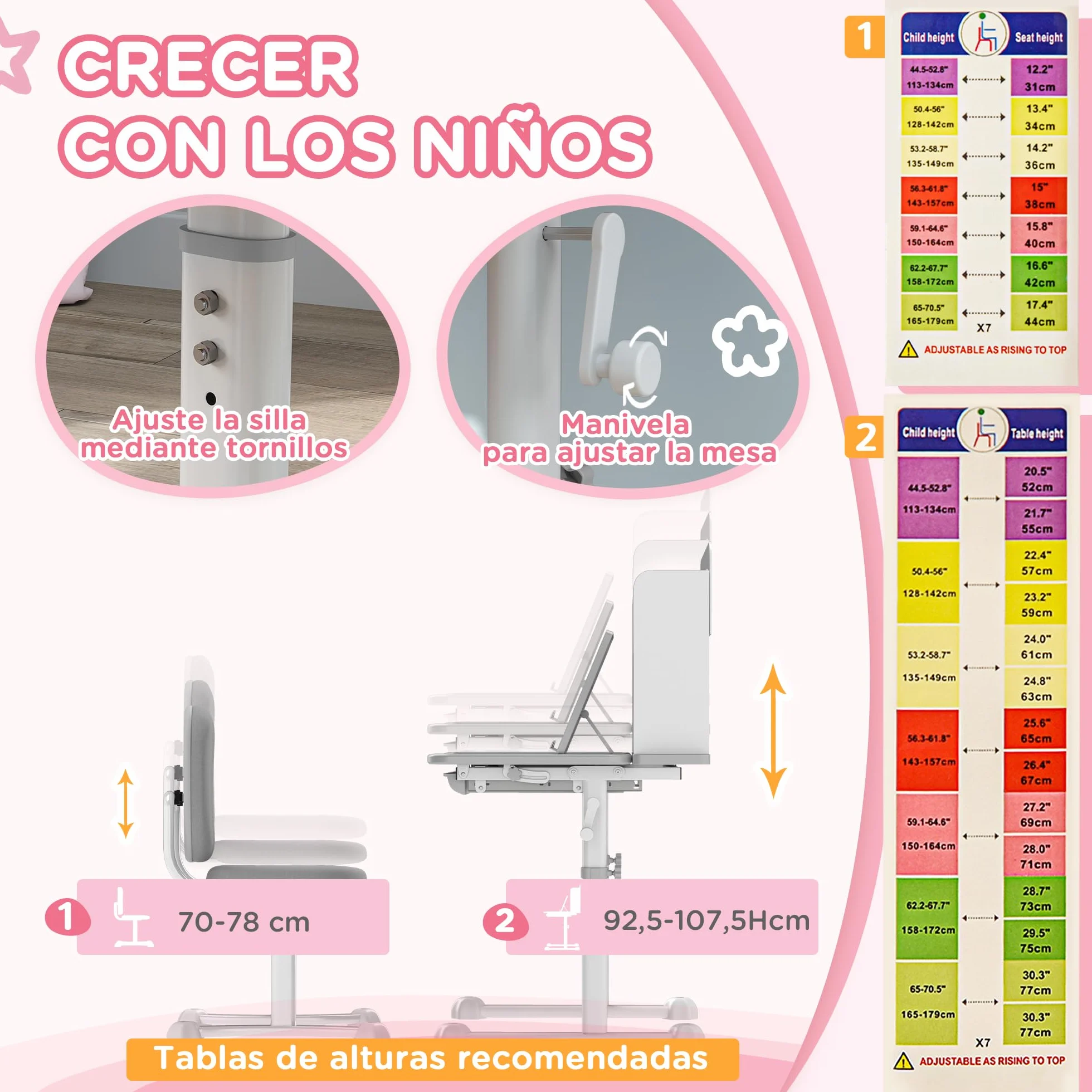 AIYAPLAY Pupitre Infantil Altura Ajustable con Tablero Inclinable, Cajón y Estantes, 80x55x107,5 cm, Gris