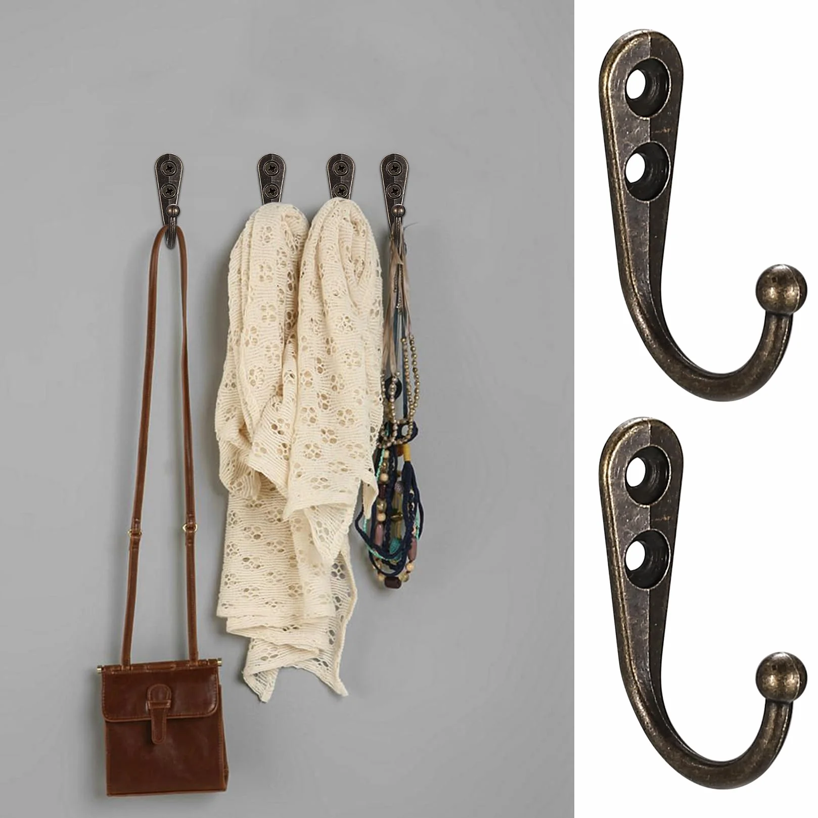 Ganchos Percheros de Pared Vintage Bronce 5 Piezas para Colgar Ropa Abrigos Llave Cocina Baños