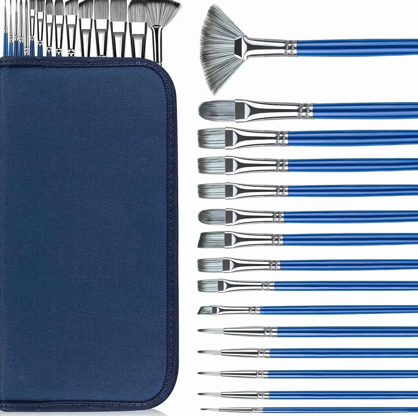 Rosmax - Pinceles de pintura para artistas, pelo de nailon y 15 tamaños diferentes para pintura acrílica, óleo, acuarela, tela, ideal para niños y adultos, suministros de manualidades o principiantes,