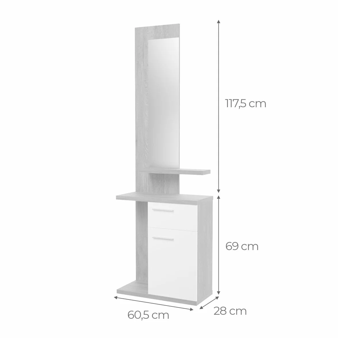 amuéblate Online - Mueble Recibidor Vertical, Modelo Iria, Práctico y Funcional, Color Blanco, Medidas: 60,5 cm Largo x 28 cm Fondo x 186,5 cm Alto