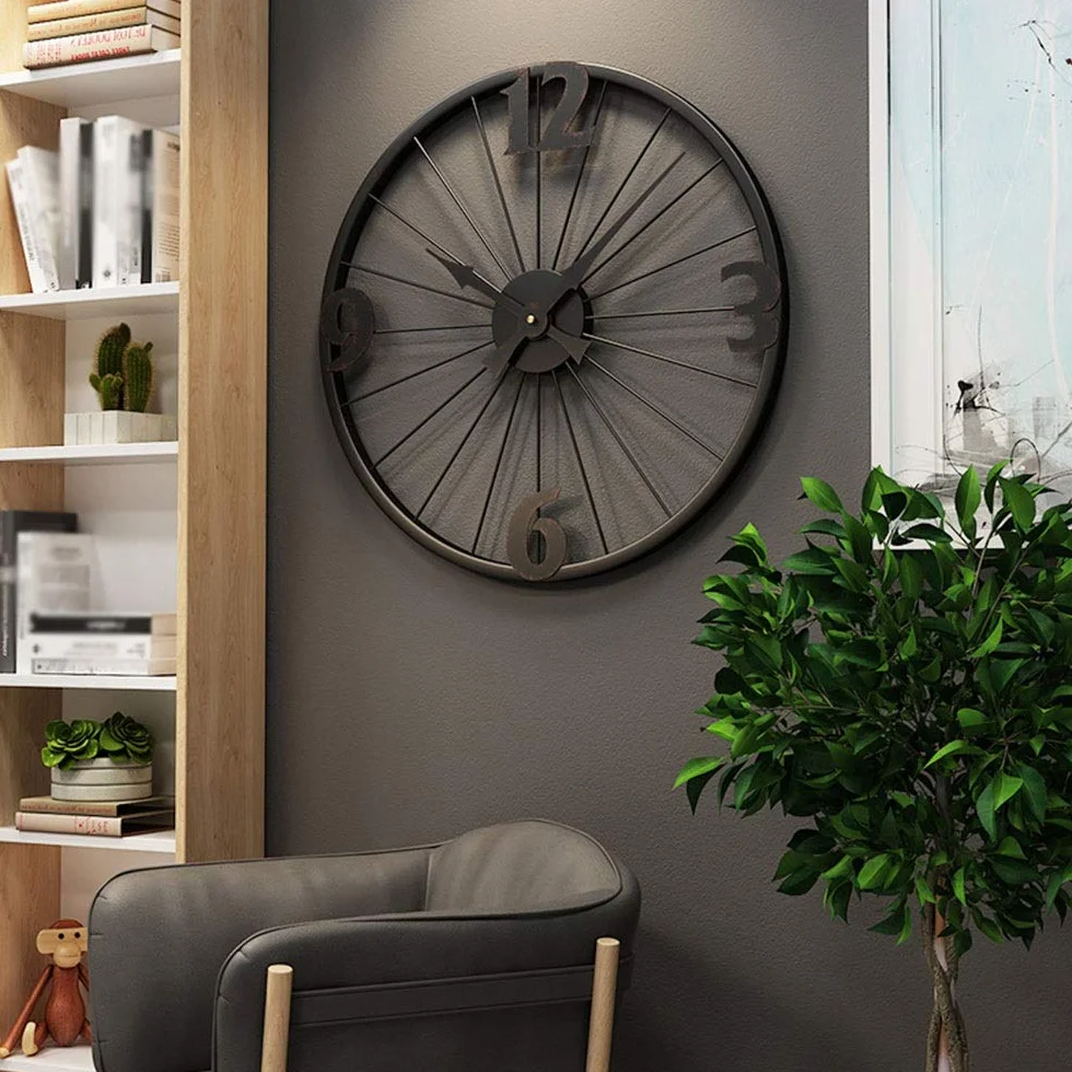 Reloj De Pared Reloj de Pared de Estilo Industrial de 50 cm, diseño de Ruedas de Bicicleta Decorativo Reloj silencioso para la Oficina de la Sala de Estar y decoración para el hogar Regalo