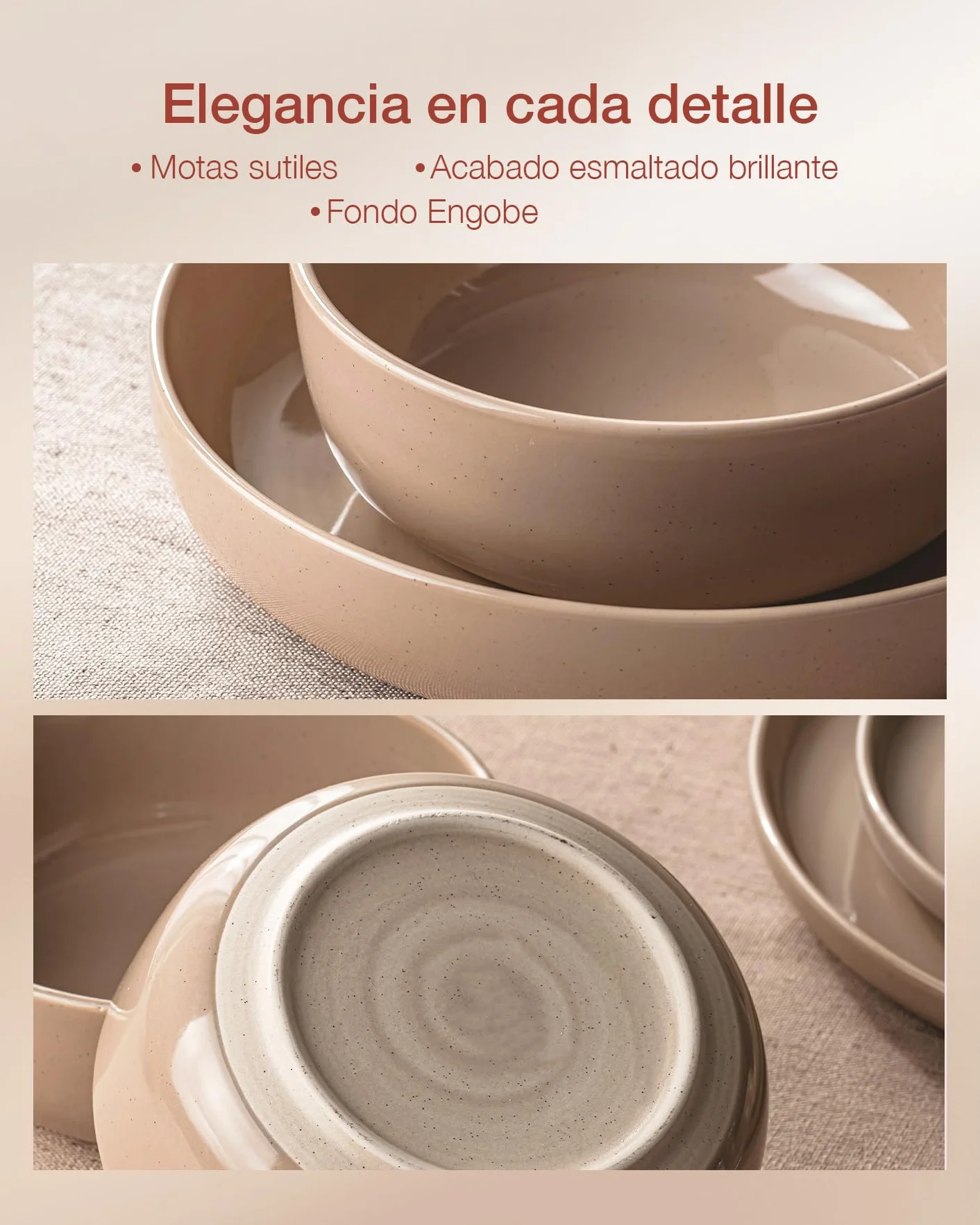 Richmount Milkyway vajilla de 12 piezas, platos y cuencos, canela marrón | Juego de vajilla de cerámica con platos llanos, platos de postre y cuencos para desayuno, apto para microondas y lavavajillas