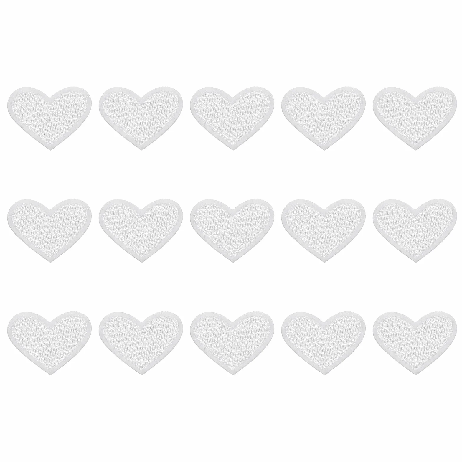 MECCANIXITY 15 parches bordados blancos con forma de corazón para coser para manualidades, ropa, reparación de bolsas, sombreros, decoración, 0.98 pulgadas