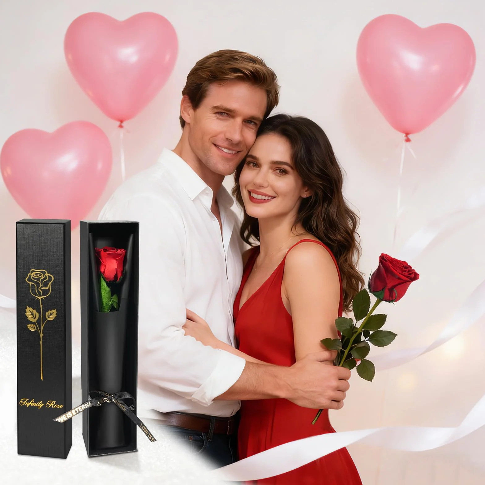 Yamonic Rosa Eterna Regalos para Mujer, Rosa Preservada con Tallo, Flores Preservadas Naturales Roja