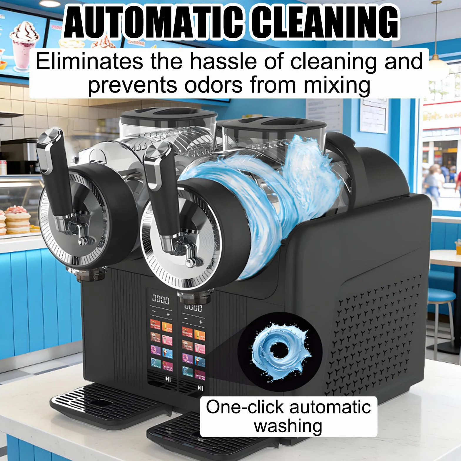 Máquina De Granizados De 430 W,7 En 1, Máquina De Helado Suave con Dos Depósitos De 2 litros, Limpieza Automática, Bloqueo Infantil, Dispensador De Bebidas Frías White