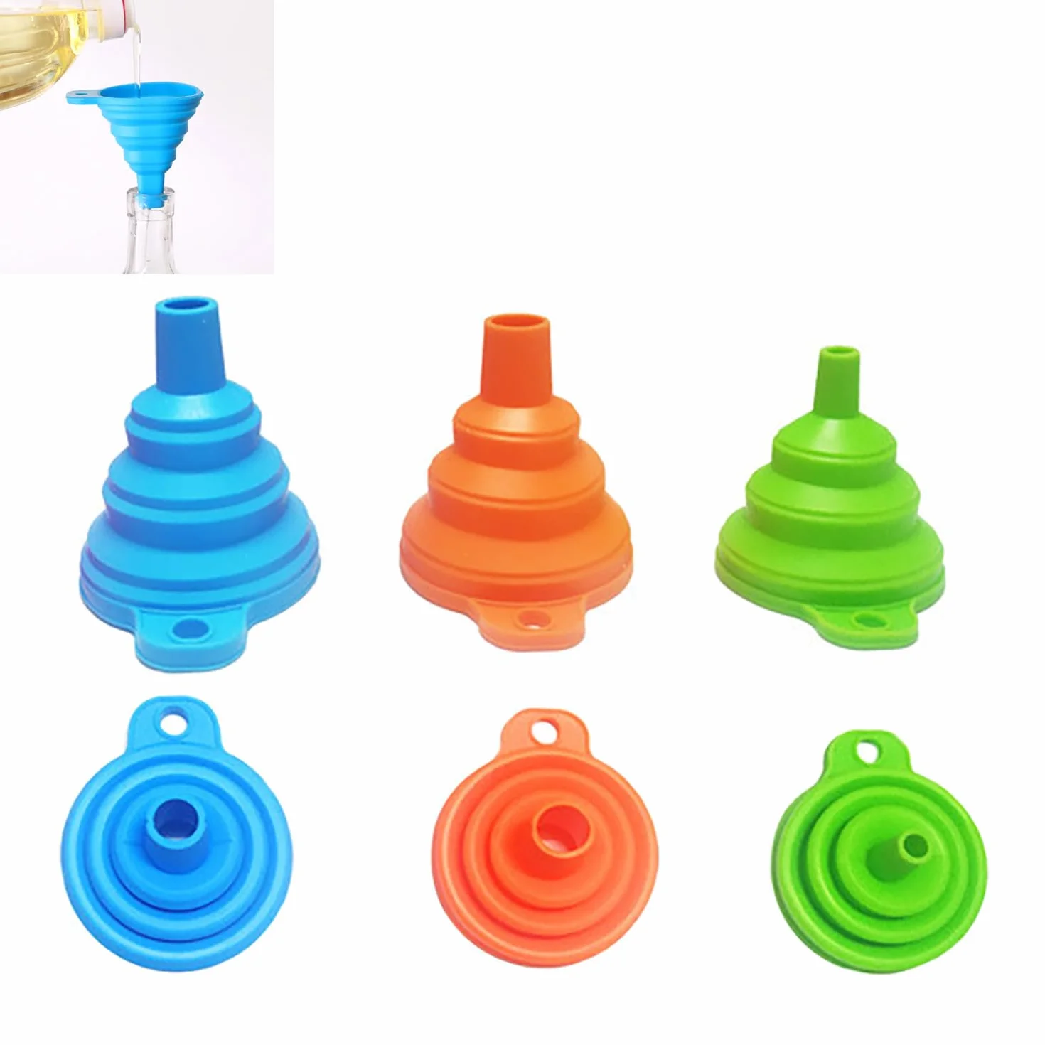Juego de 3 Embudos Plegables de Silicona para Cocina