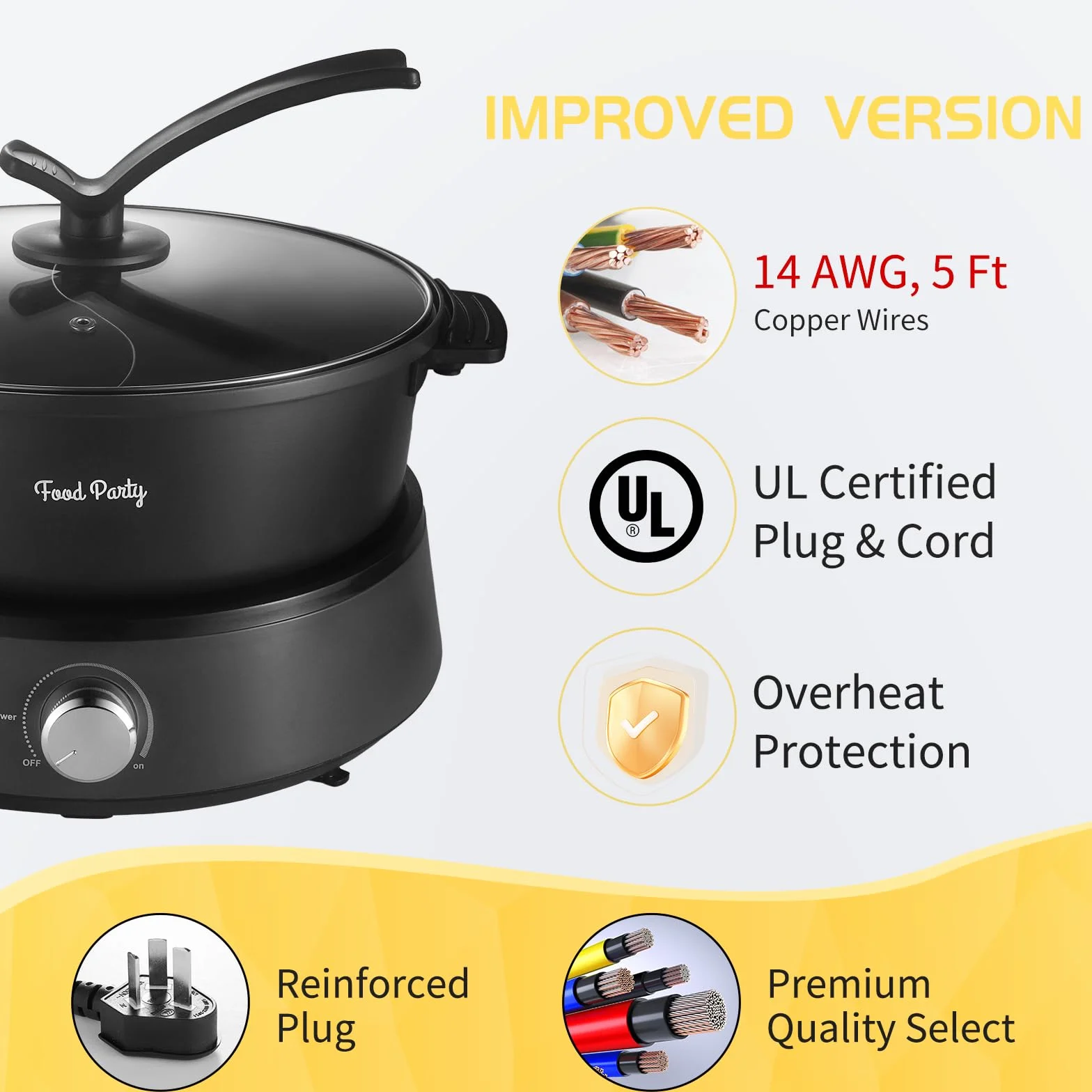 Food Party Olla Hot Pot Eléctrico 4L 220V 1350W Separable Fondue Shabu Shabu