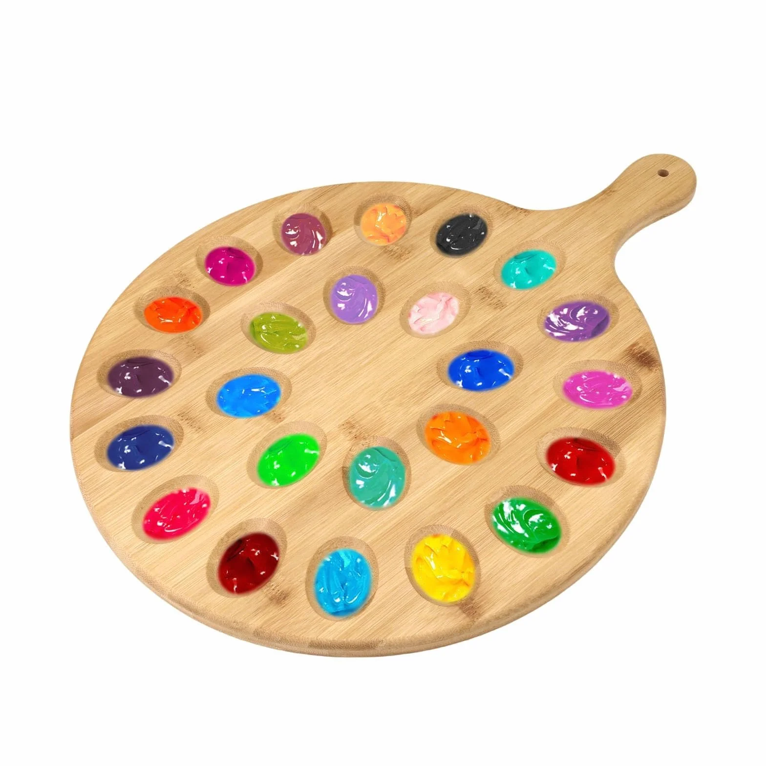 Paleta de pintura de madera con 24 cubos y superficie de mezcla plana, bandeja multiusos para pintura al óleo, acuarela y acrílico, herramienta de artista