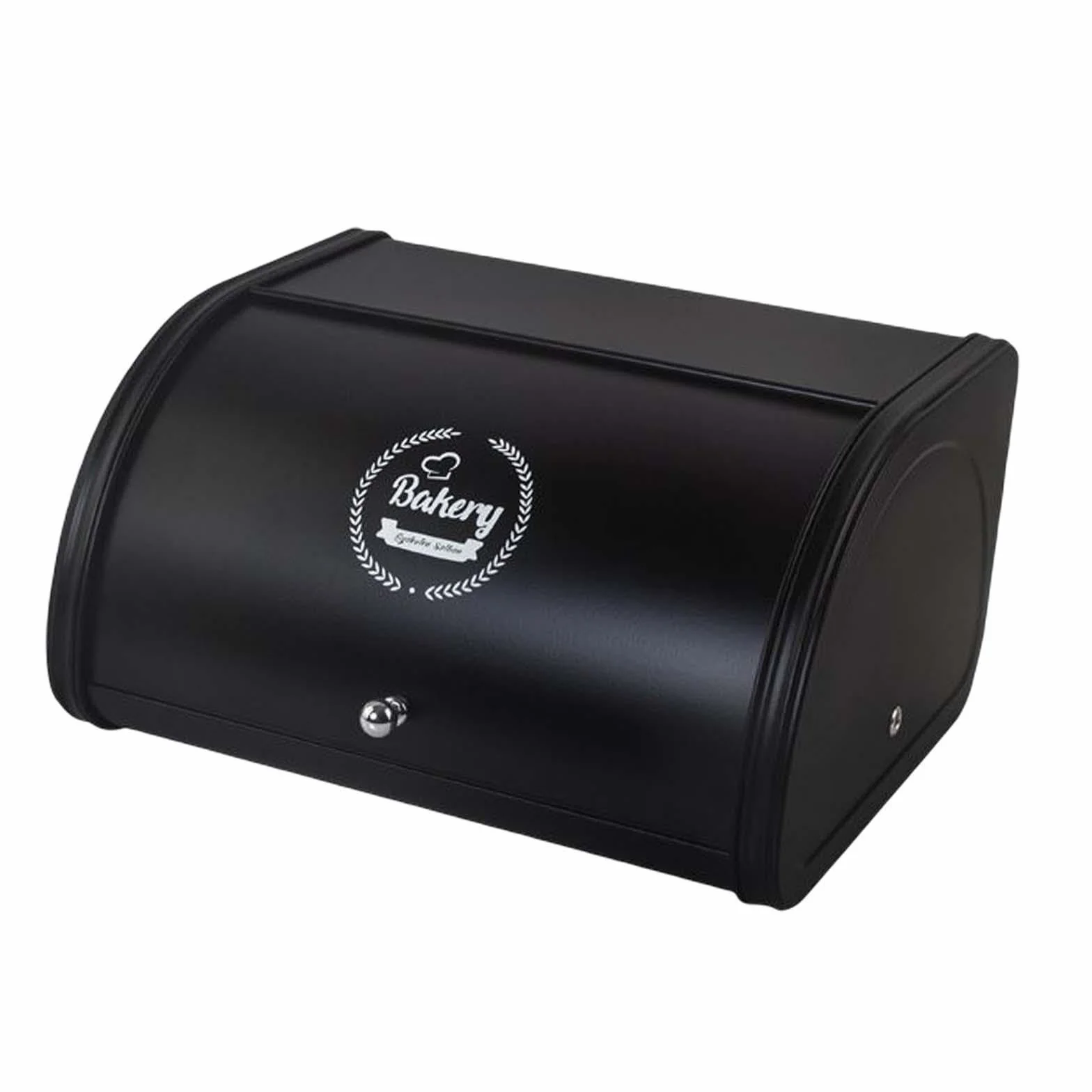 Contenedor de pan elegante de metal con tapa enrollable. Ideal para organizar la encimera de la cocina y para repostería en casa. Caja de metal con, Negro, 315 x 255 x 170 mm