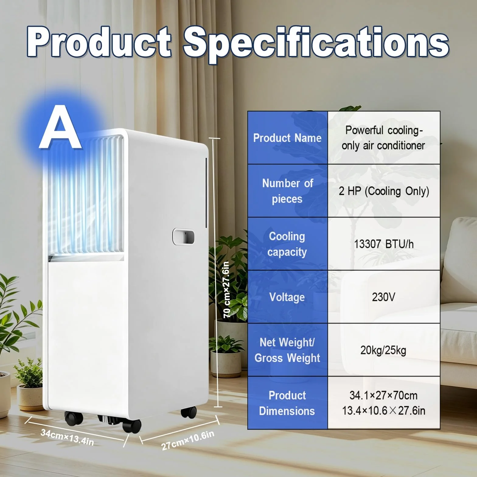 Climatizador Portátil 13000 BTU Silencioso para Hogar | Climatizador Portátil 13000 BTU con adjustment Remoto, Temporizador 24H y Modo Sueño para Mayor Comodidad(Model A)