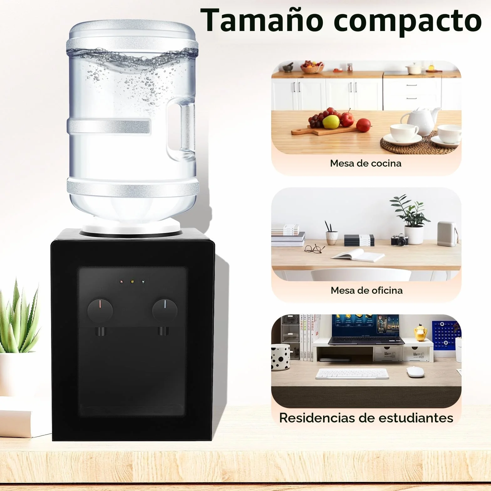 Dispensador de agua, dispensador de bebidas, agua fría y caliente, drenaje de agua con un solo clic, dispensador de agua de mesa, compatible con 3,5 l, 5 l, 10 l y cubo de agua de 18,9 l, 220 V, 50 Hz